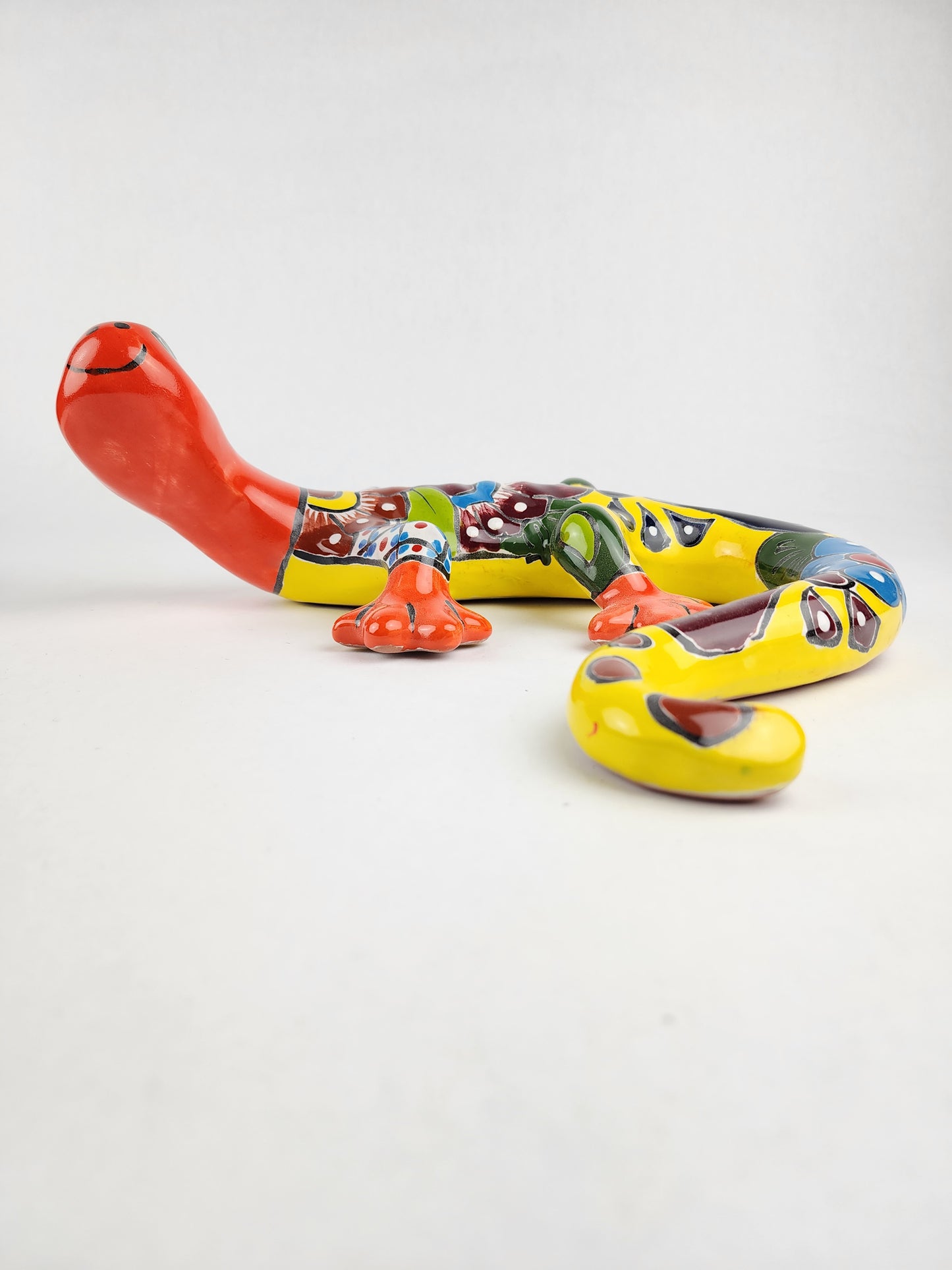 Red & Yellow Talavera Wall Gecko – Mexican Folk Art Lizard