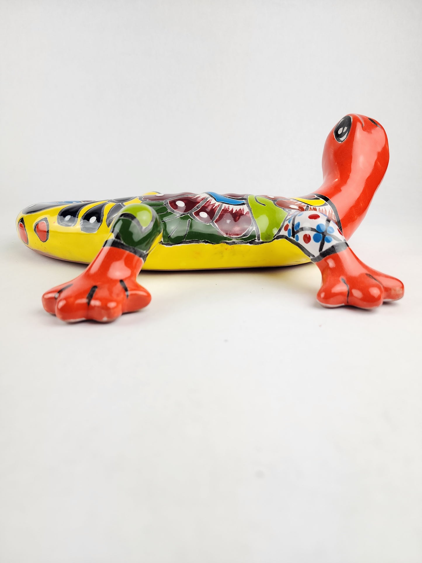 Red & Yellow Talavera Wall Gecko – Mexican Folk Art Lizard