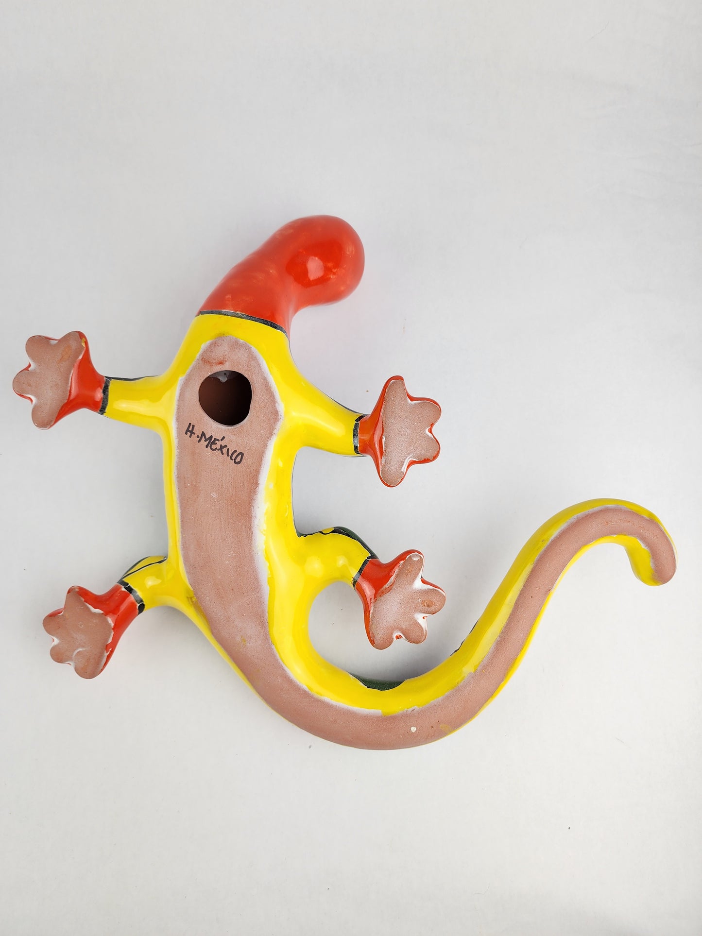 Red & Yellow Talavera Wall Gecko – Mexican Folk Art Lizard