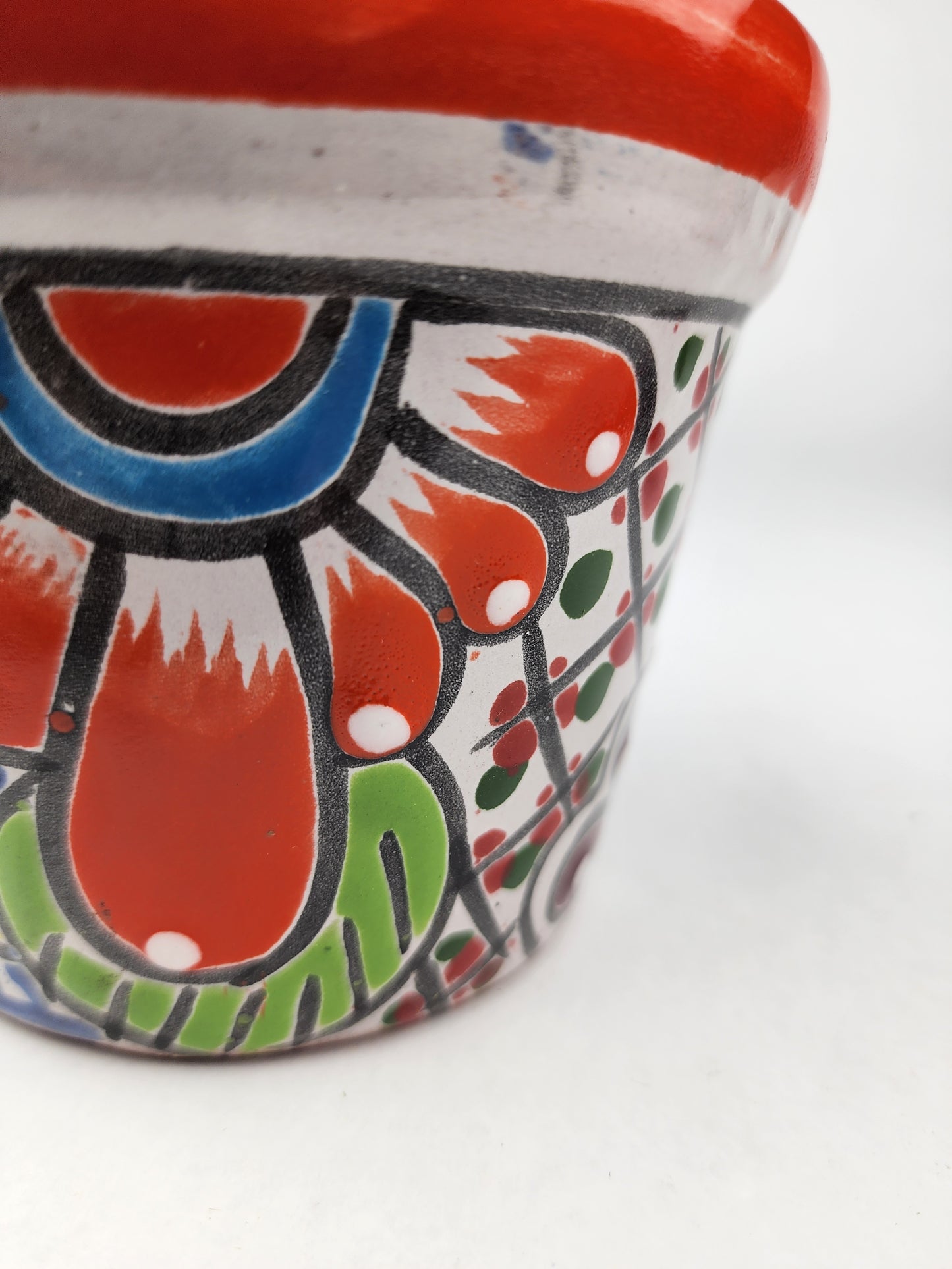 Mini Talavera Ceramic Planter – Orange Rim & Colorful Floral Design