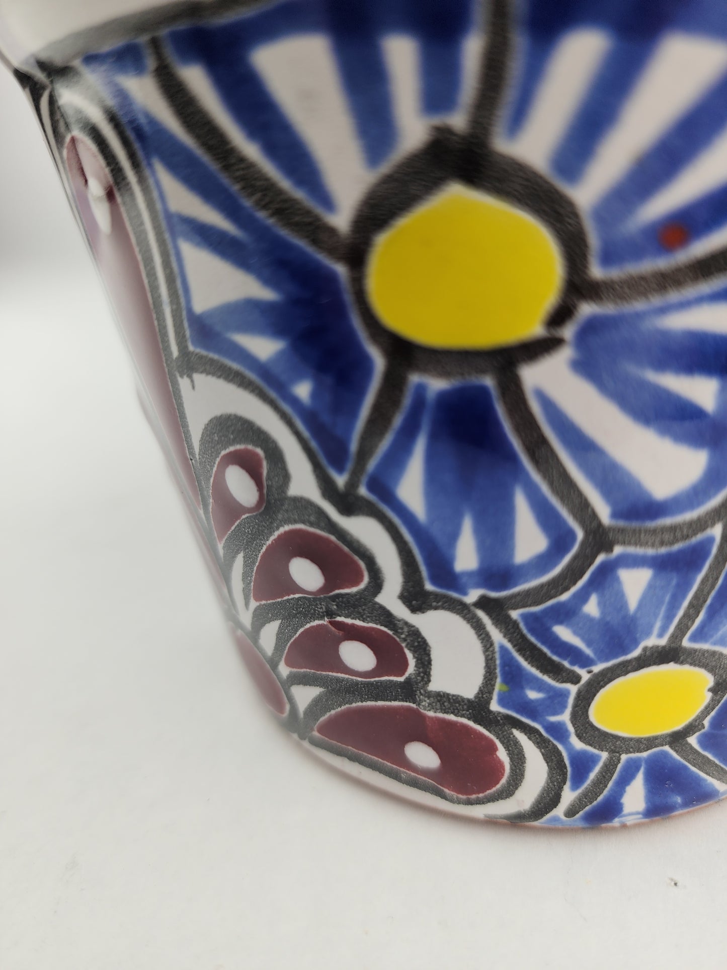 Small Talavera Flower Pot – Orange Rim, Handcrafted in Mexico