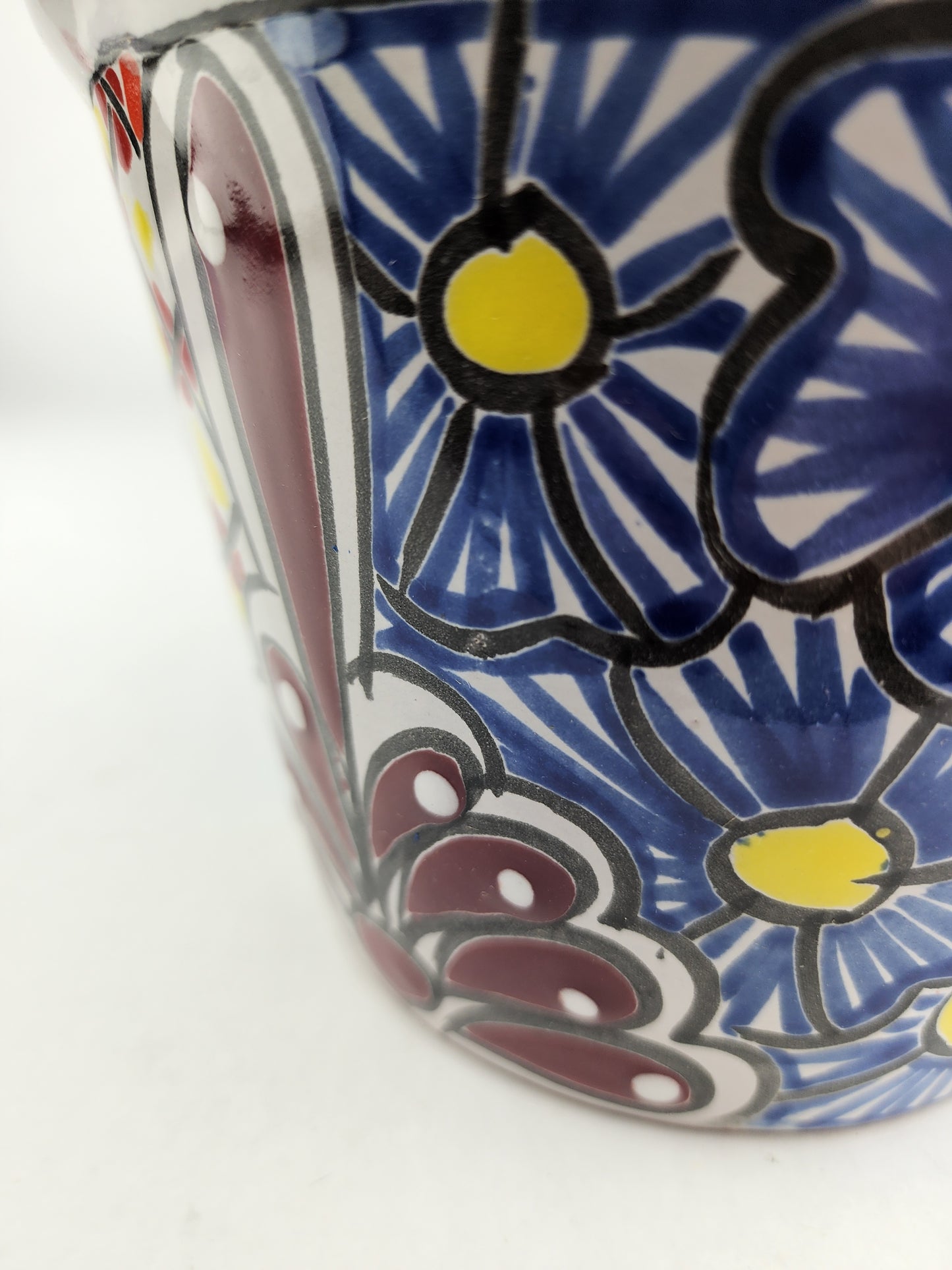 Hand-Painted Small Talavera Planter – Bright Orange Rim & Floral Art