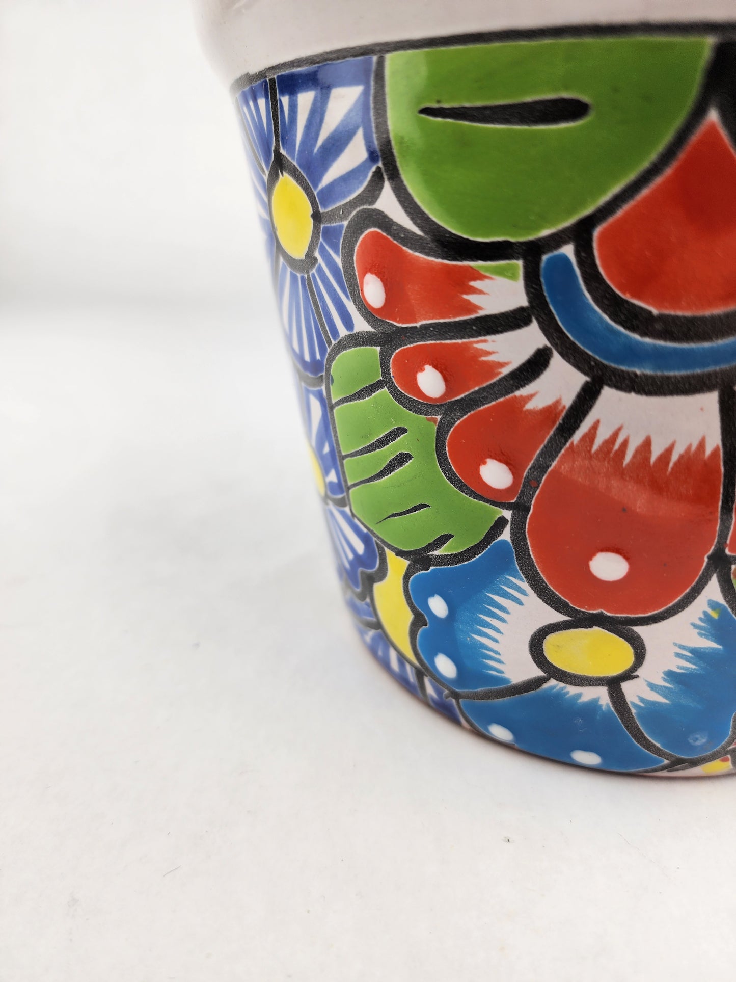 Hand-Painted Small Talavera Planter – Bright Orange Rim & Floral Art
