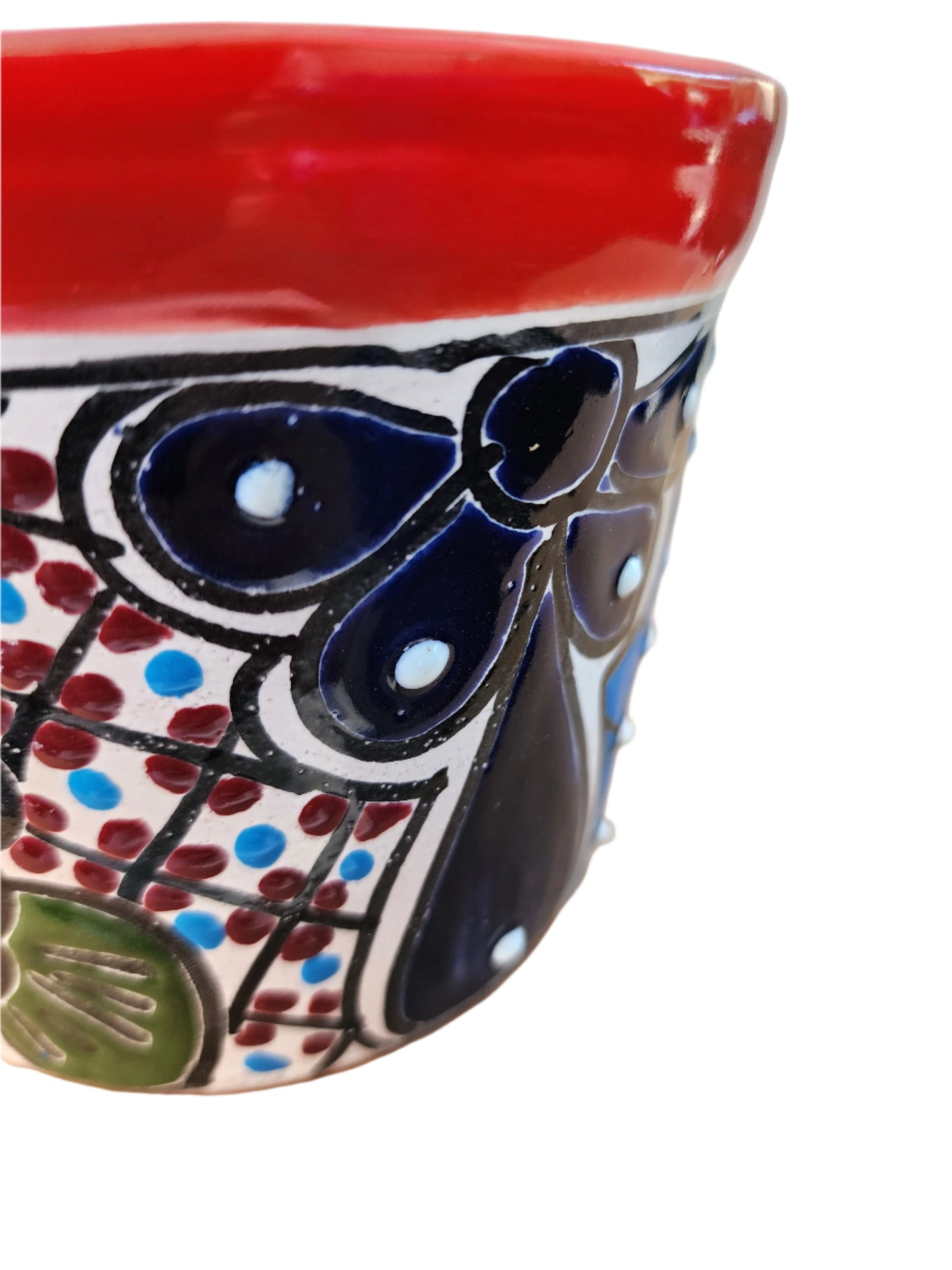 Small Talavera Ceramic Planter – Red Rim with Colorful Hand-Painted Pattern