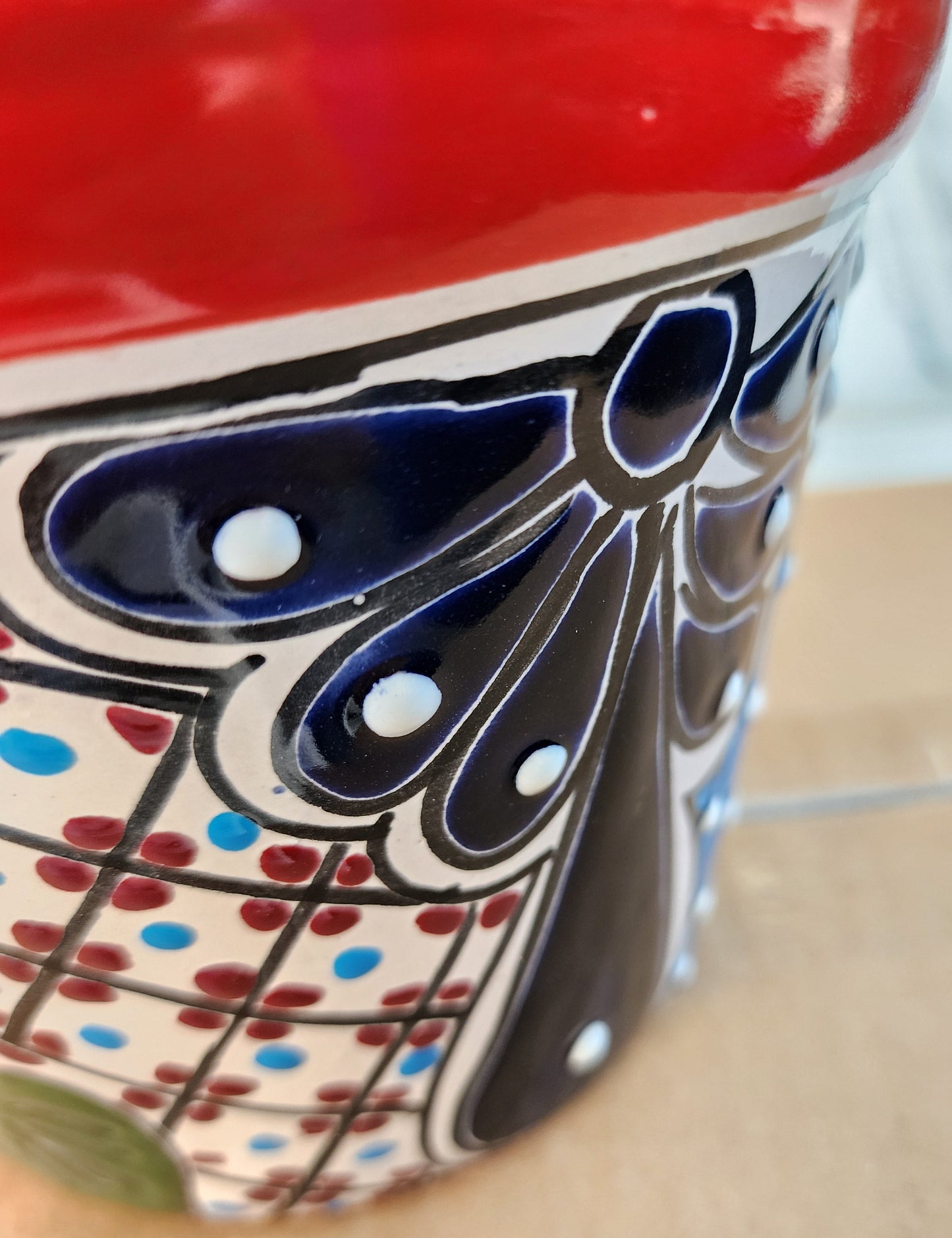 Small Hand-Painted Talavera Pot – Red Rim Colorful Ceramic Planter