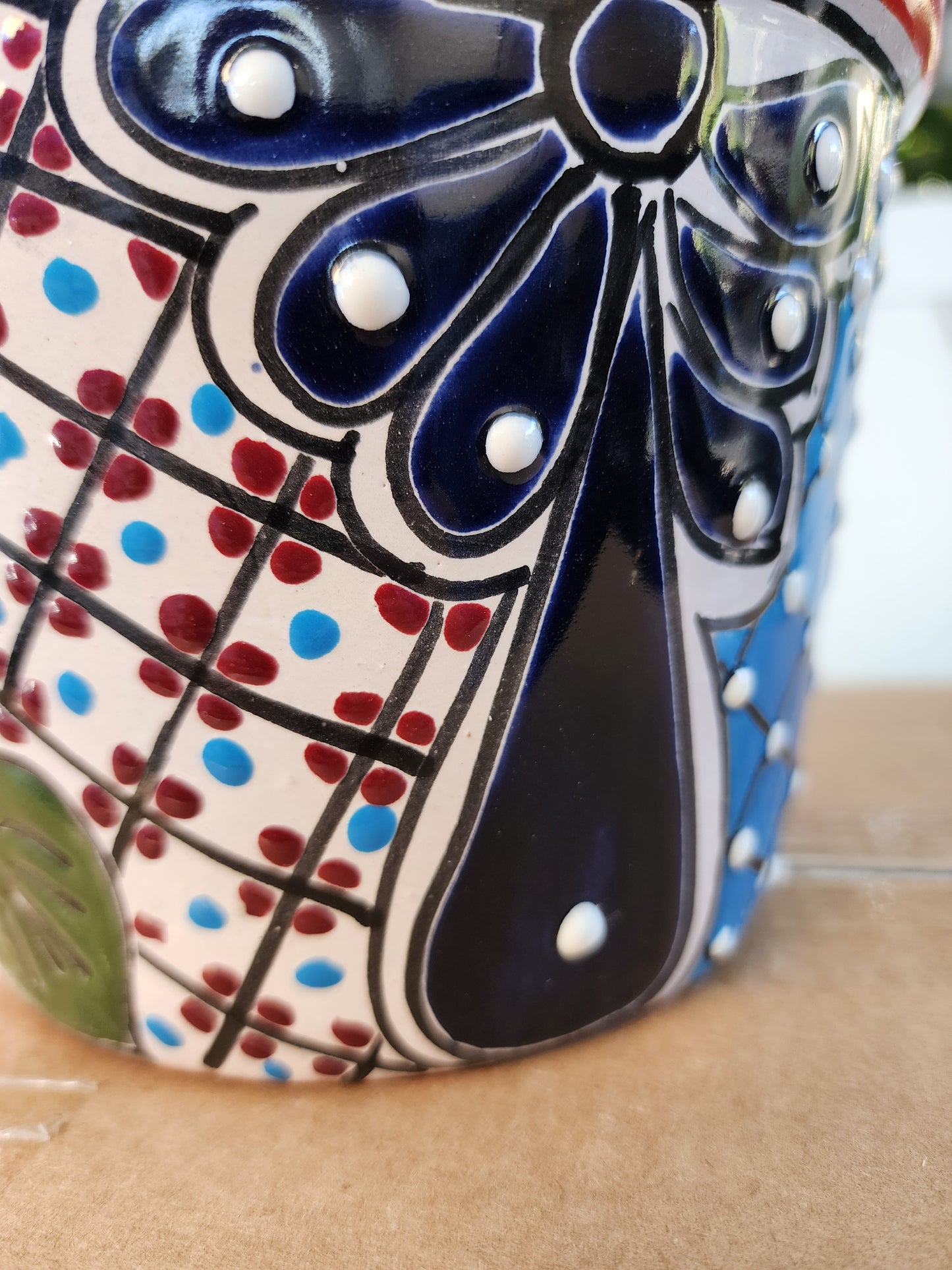 Small Hand-Painted Talavera Pot – Red Rim Colorful Ceramic Planter