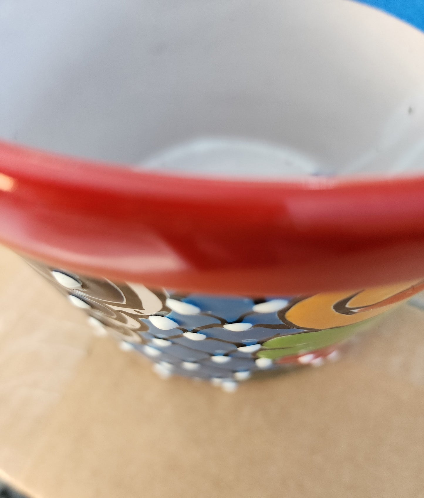 Small Hand-Painted Talavera Pot – Red Rim Colorful Ceramic Planter