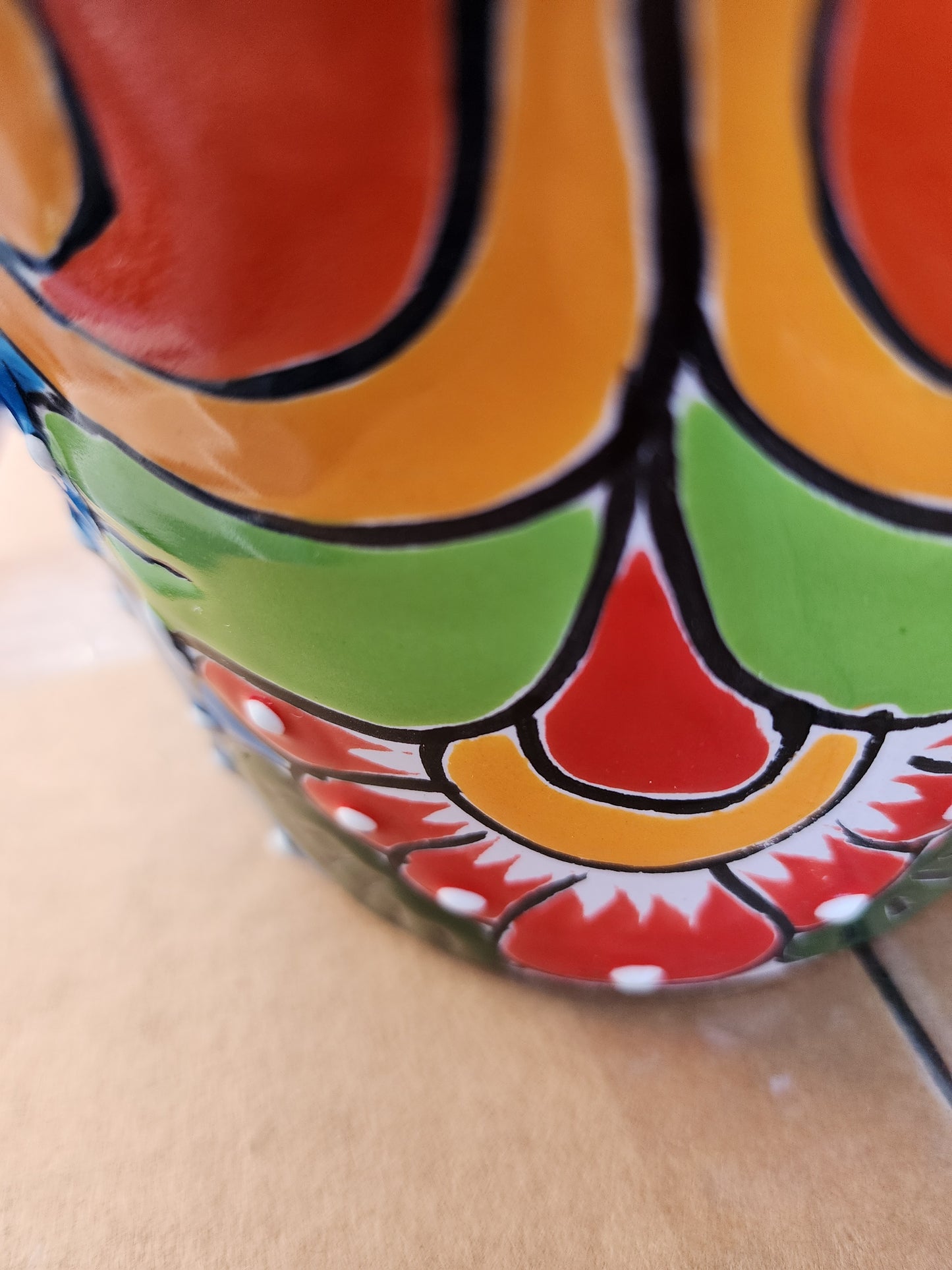 Small Hand-Painted Talavera Pot – Red Rim Colorful Ceramic Planter