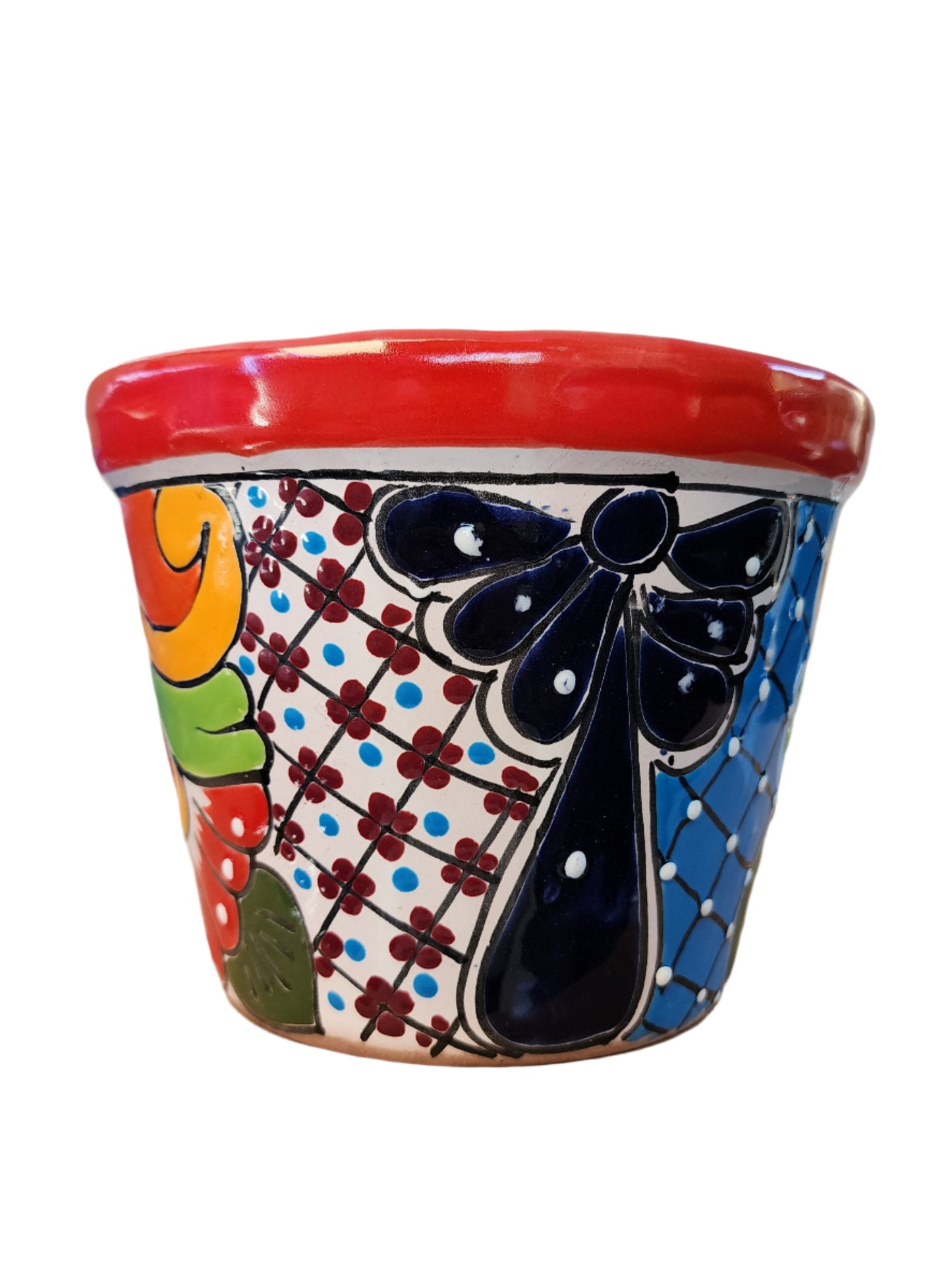Red-Rim Talavera Planter – Colorful Hand-Painted Ceramic Pot