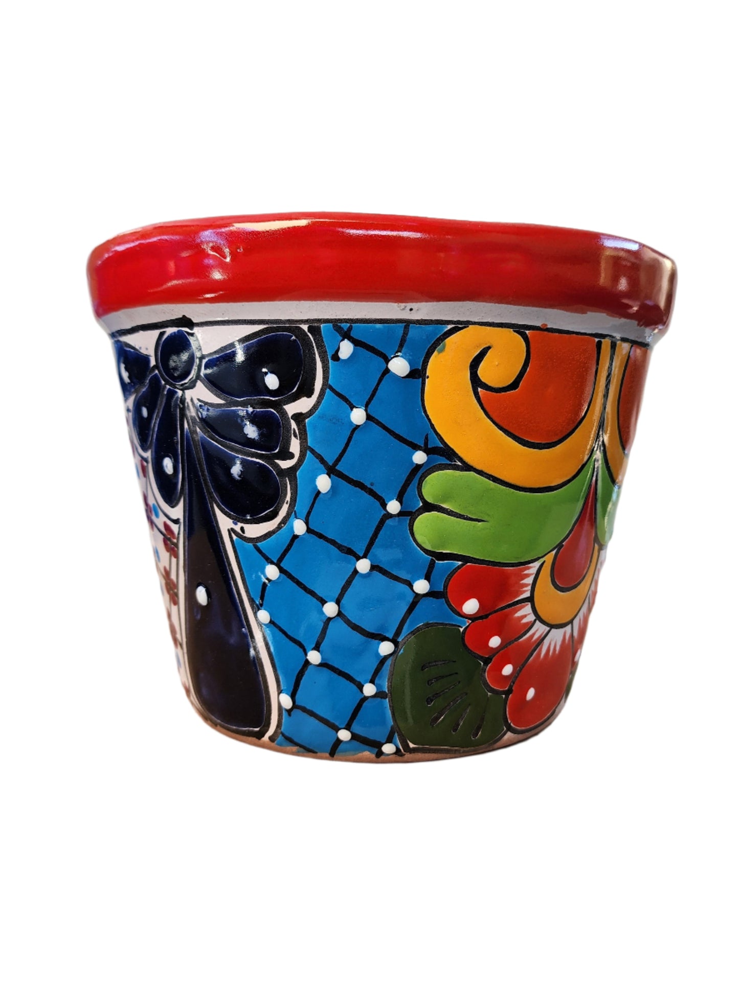 Red-Rim Talavera Planter – Colorful Hand-Painted Ceramic Pot