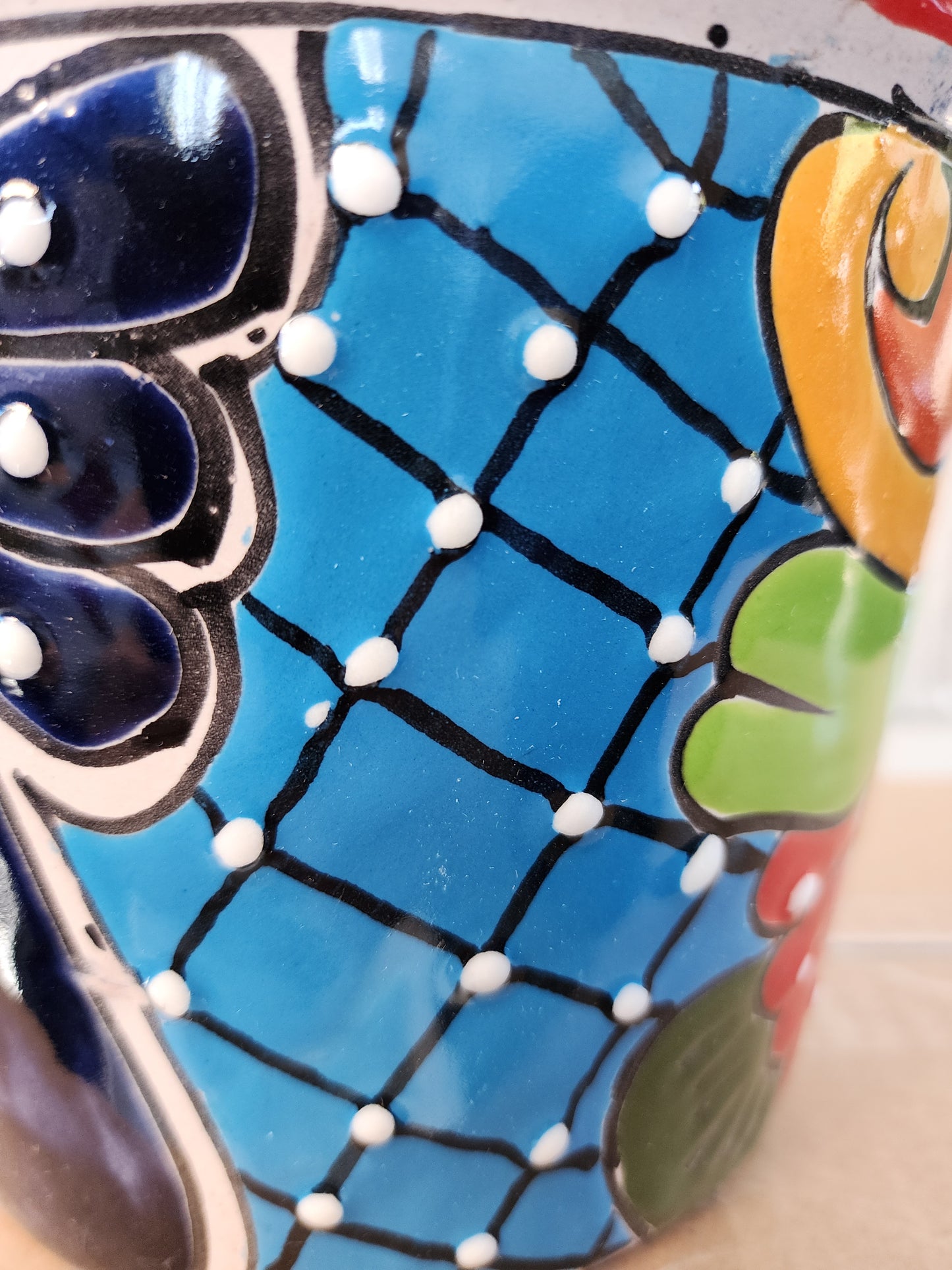 Red-Rim Talavera Planter – Colorful Hand-Painted Ceramic Pot