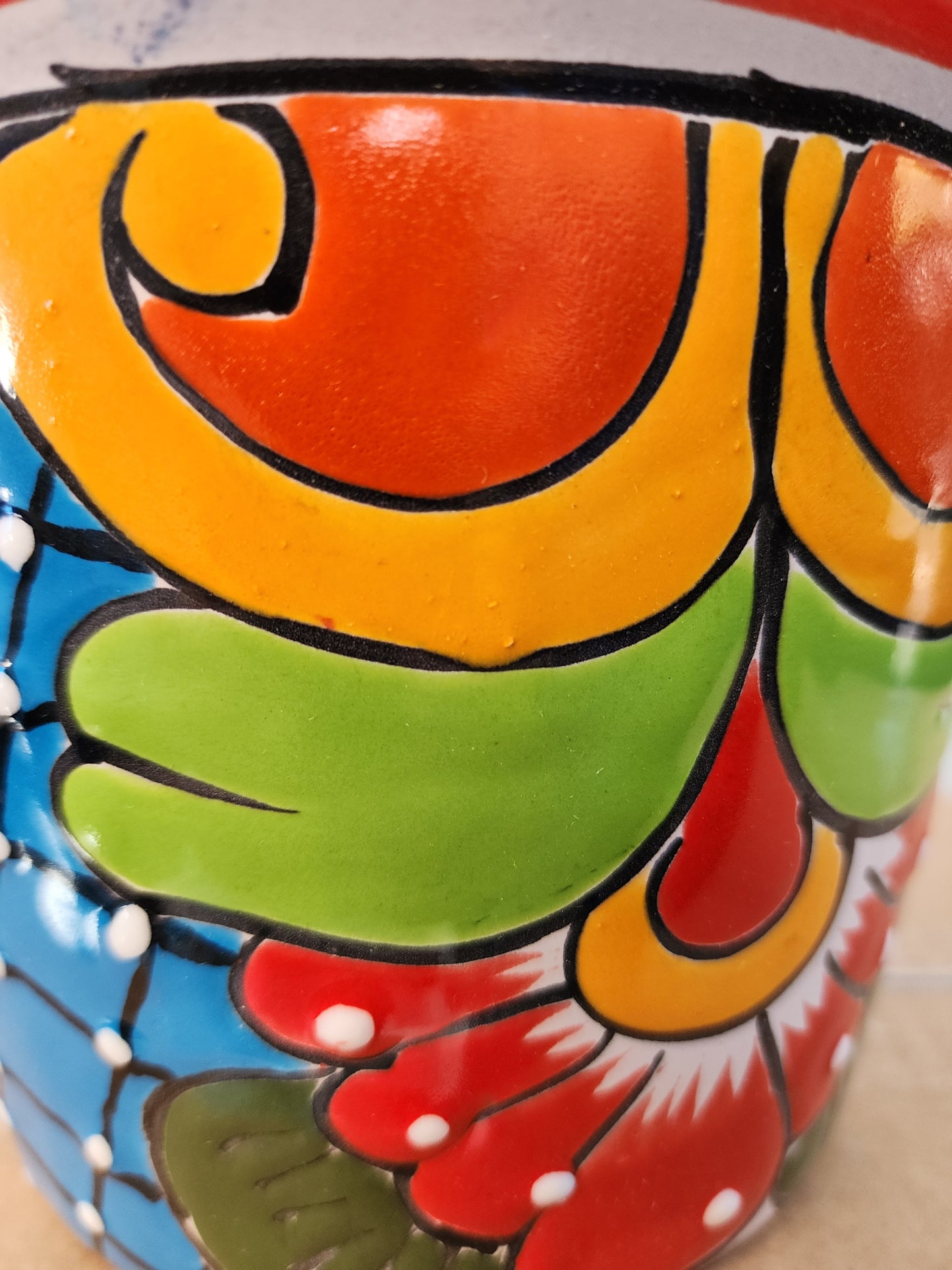 Red-Rim Talavera Planter – Colorful Hand-Painted Ceramic Pot