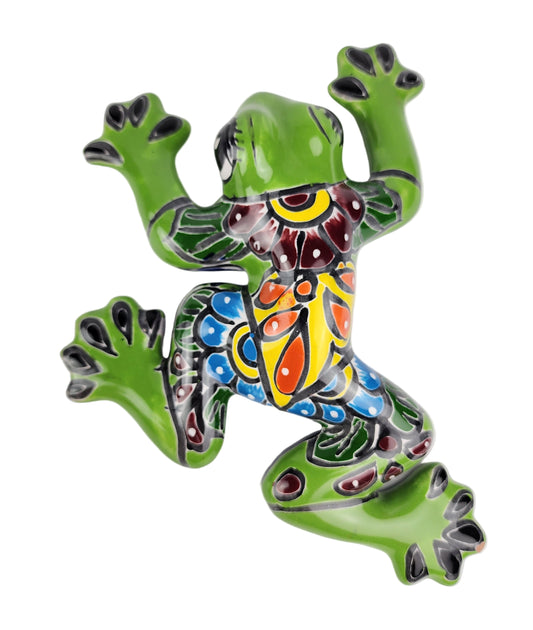 Colorful ceramic frog on a white background