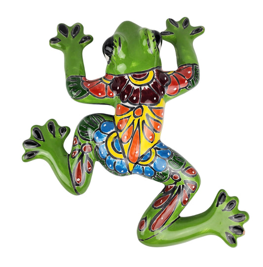 Green ceramic frog with colorful patterns