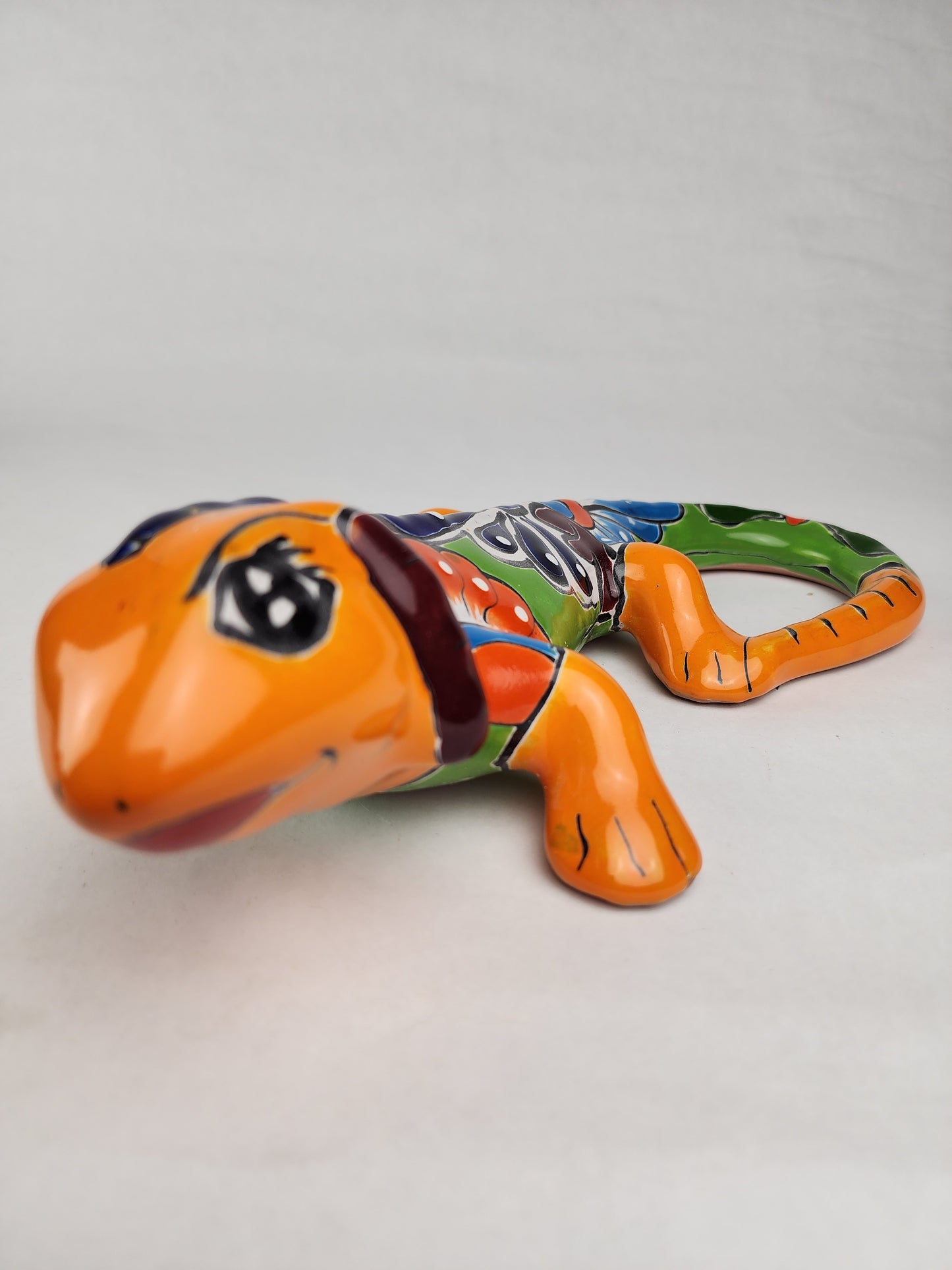 Orange Talavera Iguana – Hand-Painted Garden Wall Art