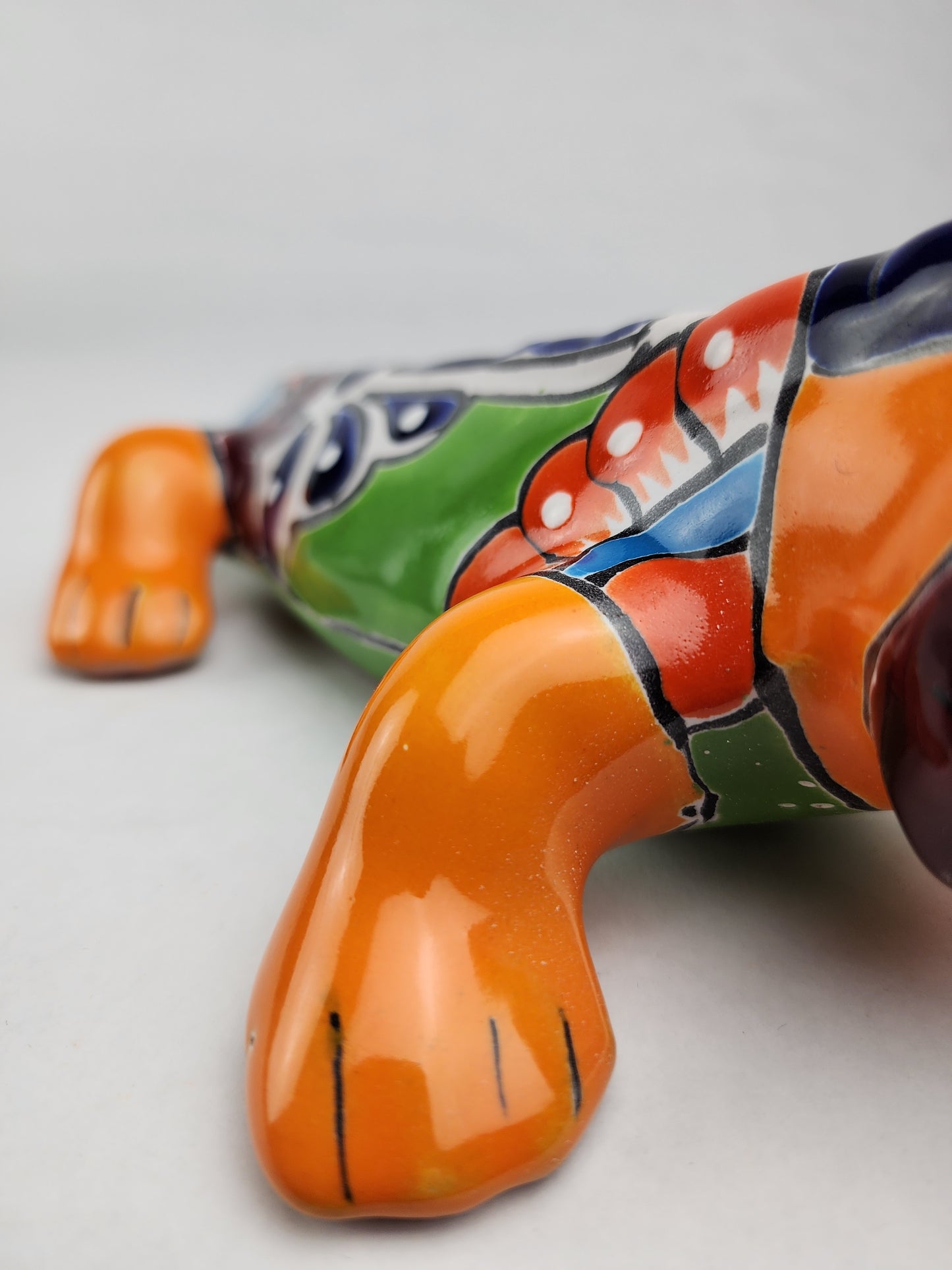 Orange Talavera Iguana – Hand-Painted Garden Wall Art