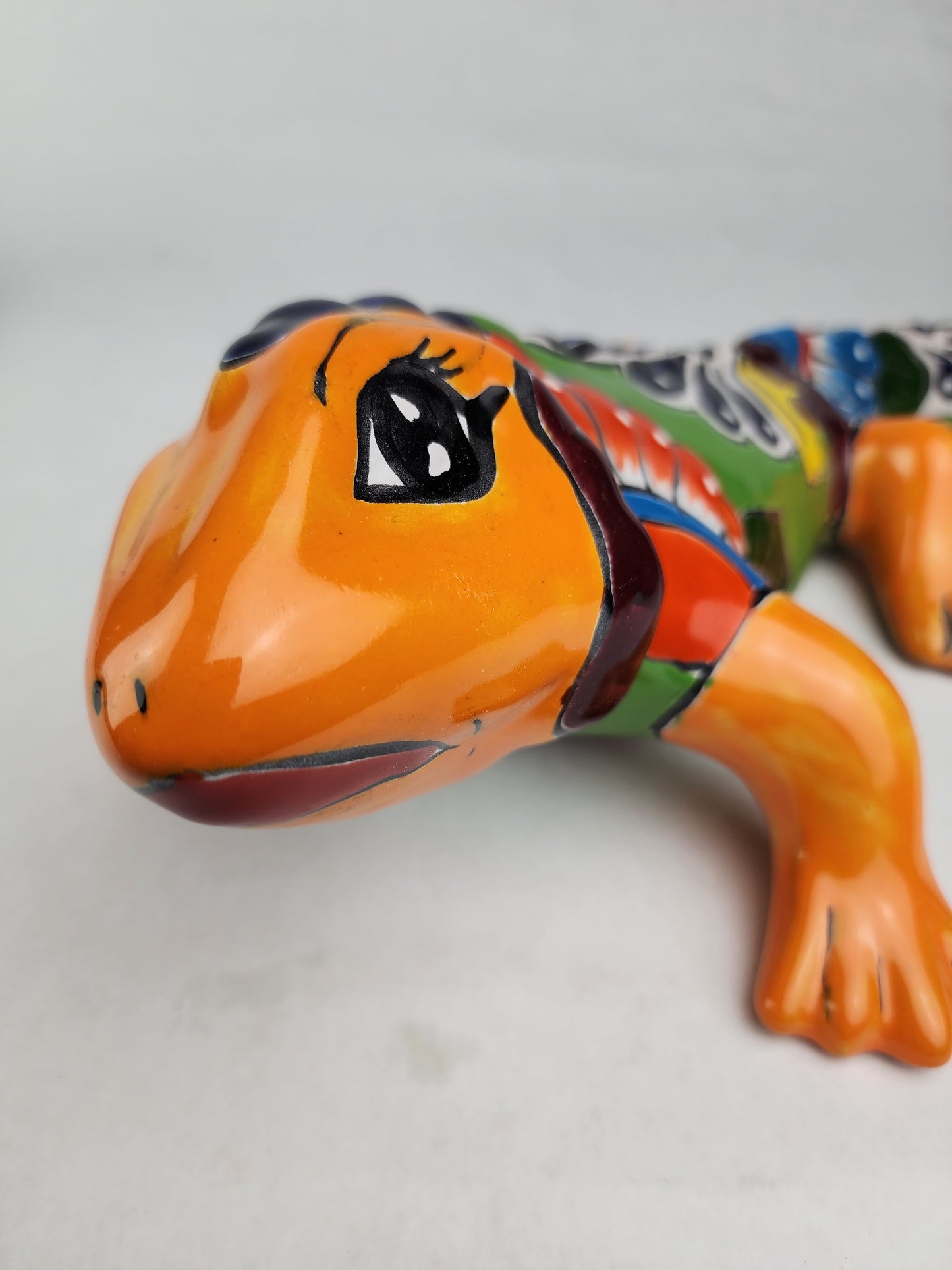 Orange Talavera-Style Iguana – Handcrafted Mexican Folk Art Décor