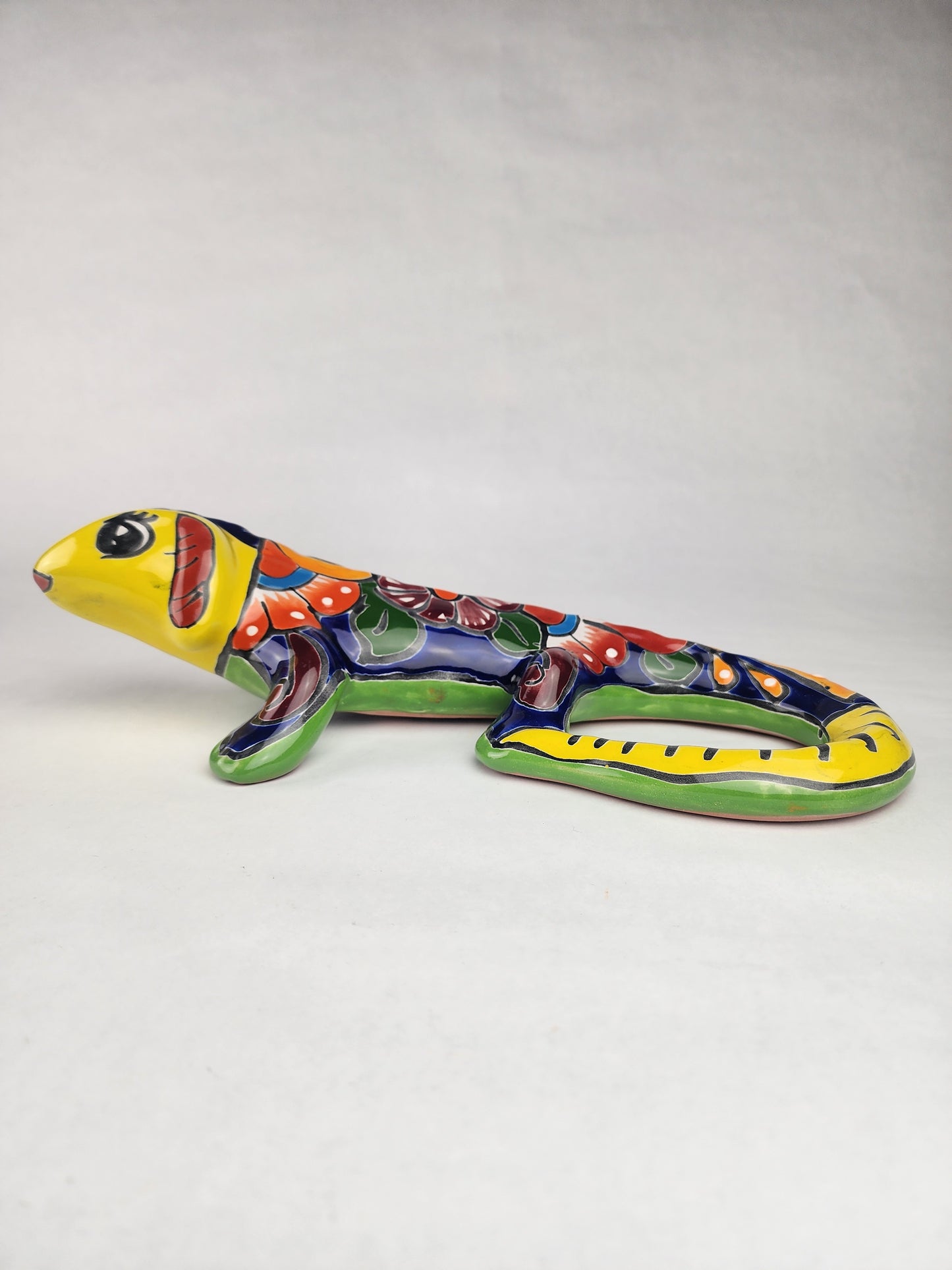 Yellow Talavera-Style Iguana – Hand-Painted Mexican Folk Art Décor