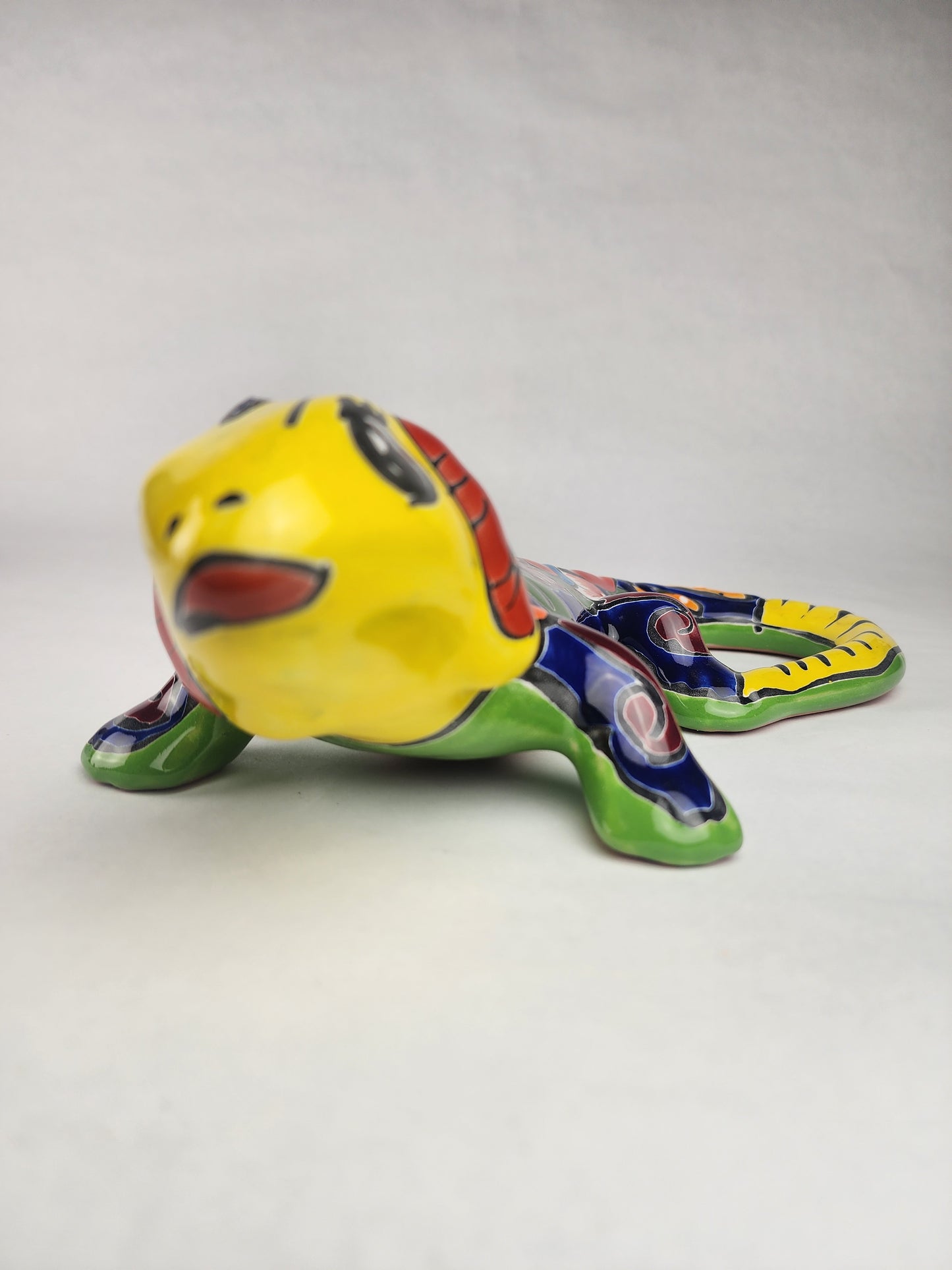 Yellow Talavera-Style Iguana – Hand-Painted Mexican Folk Art Décor
