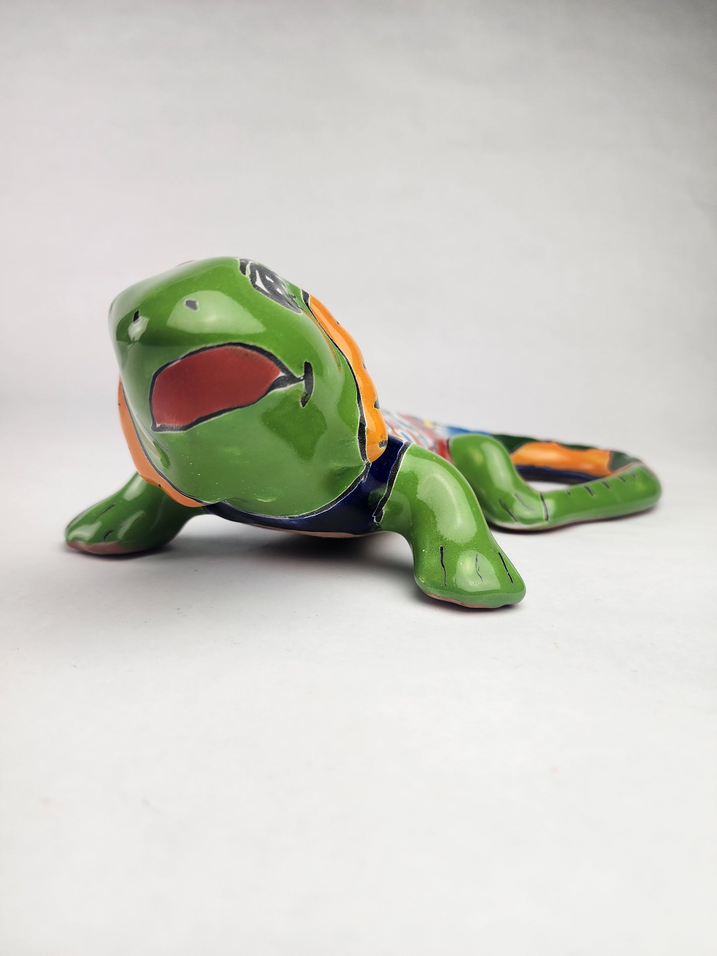 Green Talavera-Style Iguana – Handcrafted Mexican Folk Art Figurine