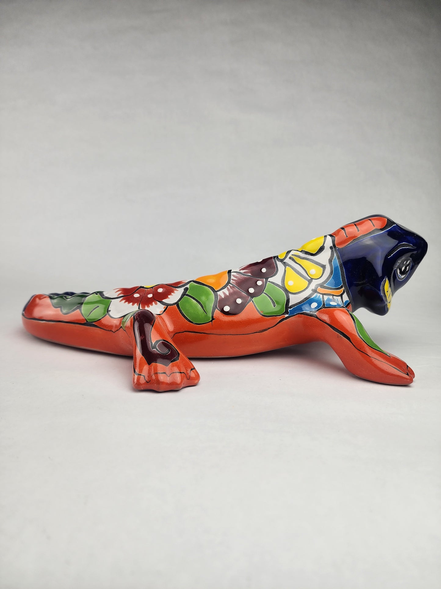 Orange Talavera Iguana – Mexican Hand-Painted Garden Accent