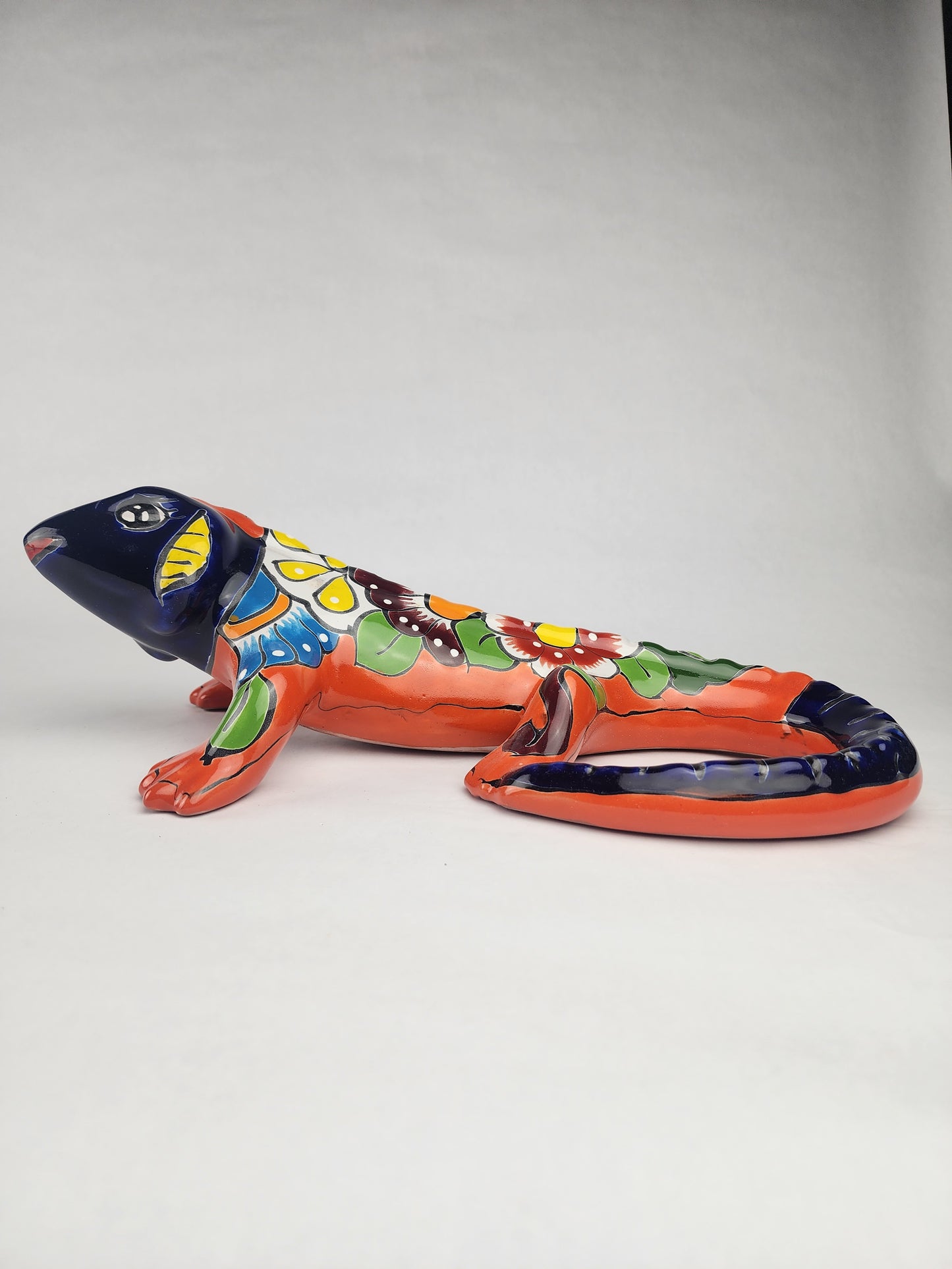 Orange Talavera Iguana – Mexican Hand-Painted Garden Accent