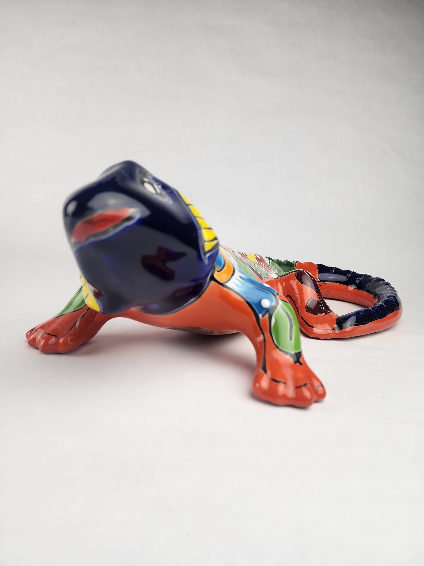 Orange Talavera Iguana – Mexican Hand-Painted Garden Accent