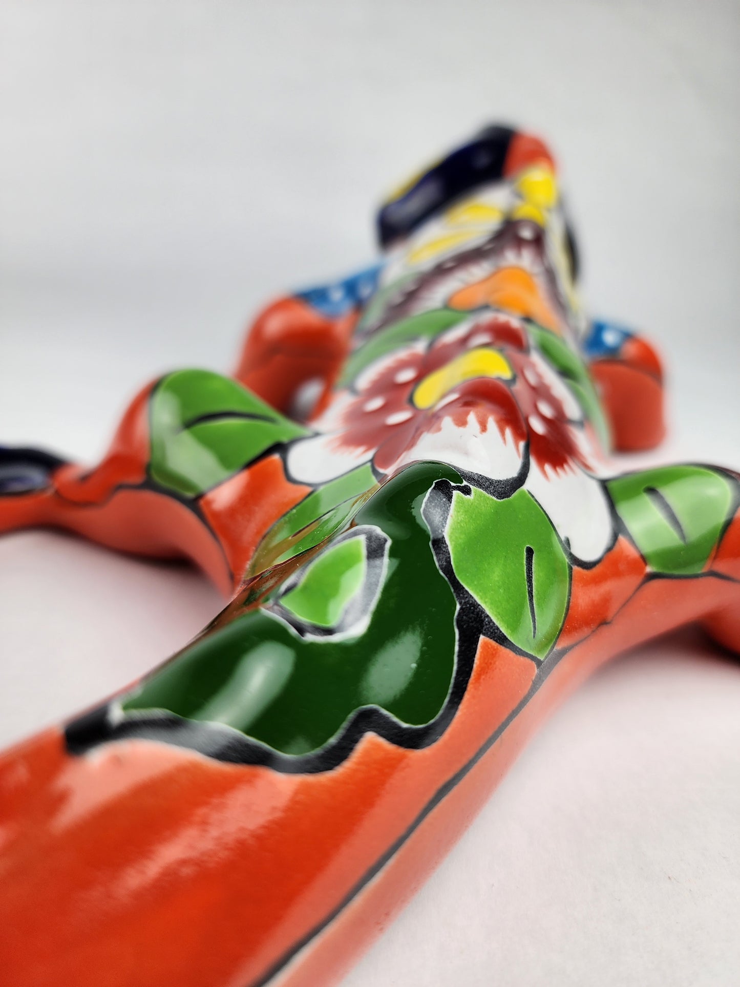 Orange Talavera Iguana – Mexican Hand-Painted Garden Accent