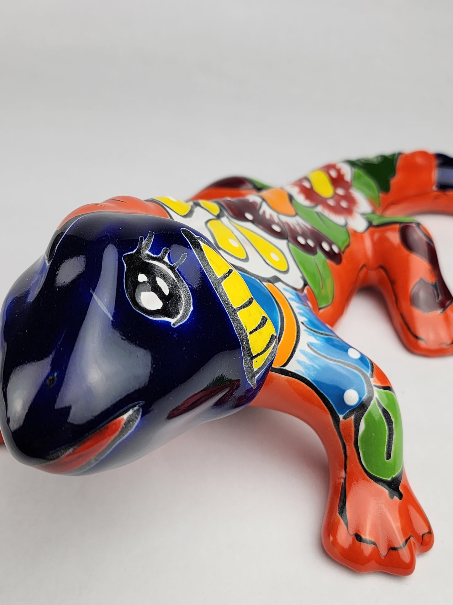 Orange Talavera Iguana – Mexican Hand-Painted Garden Accent