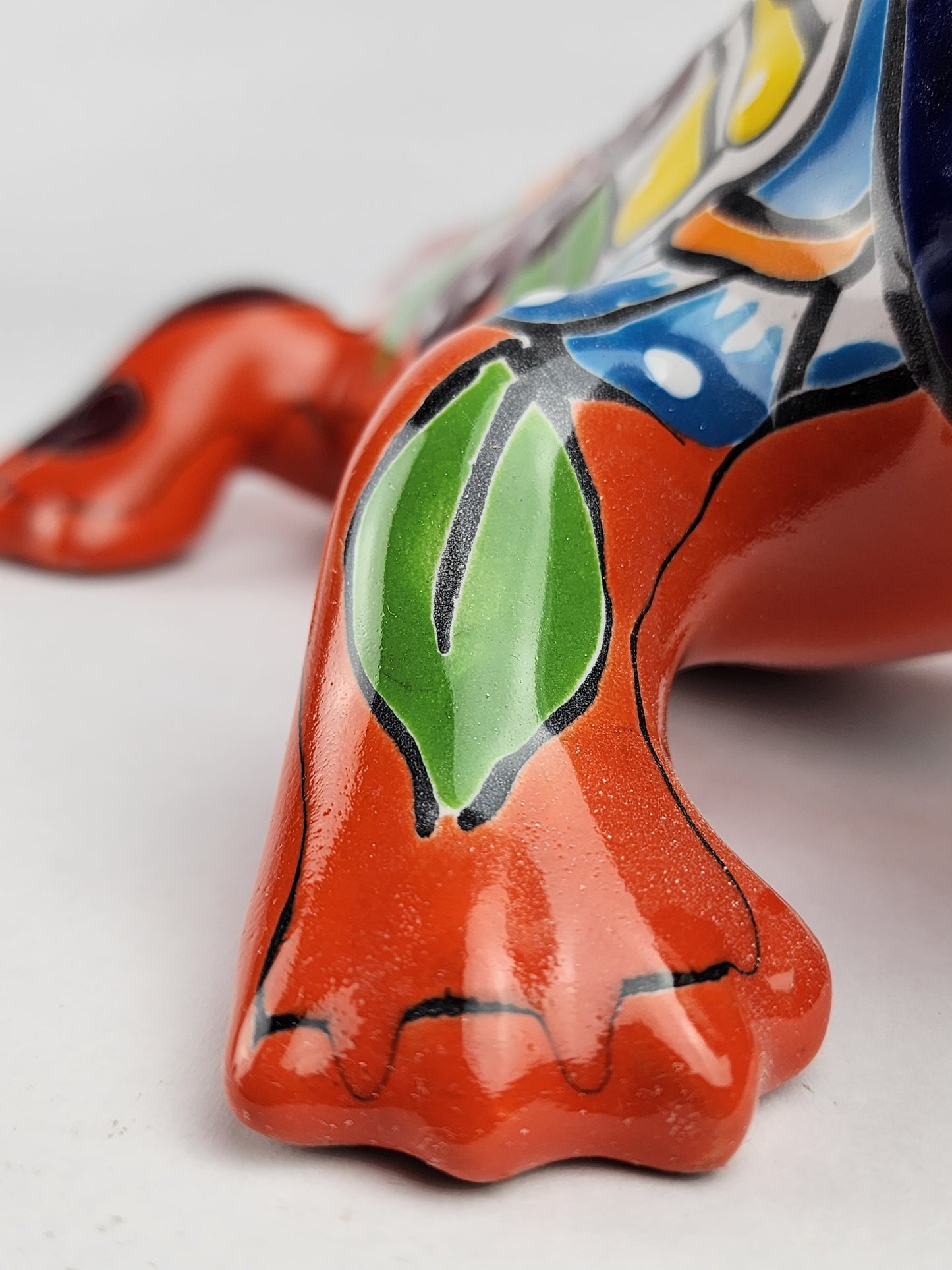 Orange Talavera Iguana – Mexican Hand-Painted Garden Accent