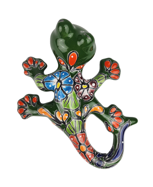 Colorful ceramic lizard on a white background