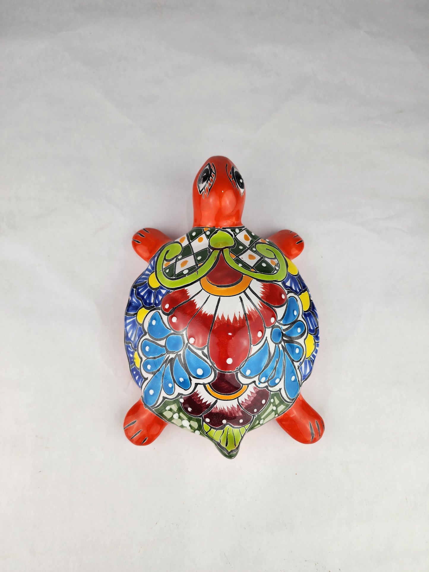 Orange Talavera-Style Ceramic Turtle Figurine 9.5" – Mexican Folk Art Décor