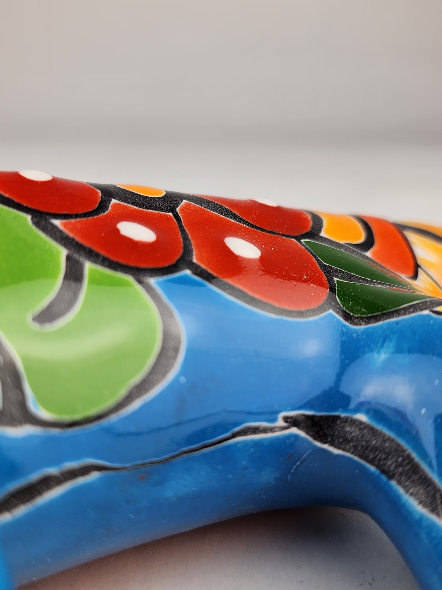 Sky Blue & Orange Talavera-Style Iguana – Mexican Folk Art Décor