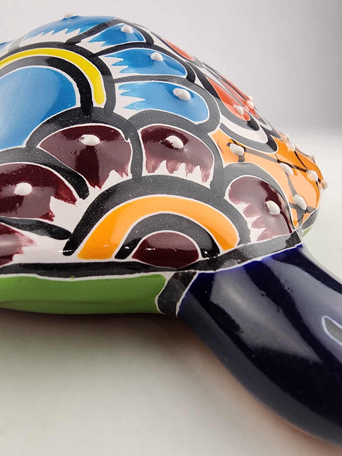 Blue Talavera-Style Ceramic Turtle Figurine 9.5" – Mexican Folk Art Décor