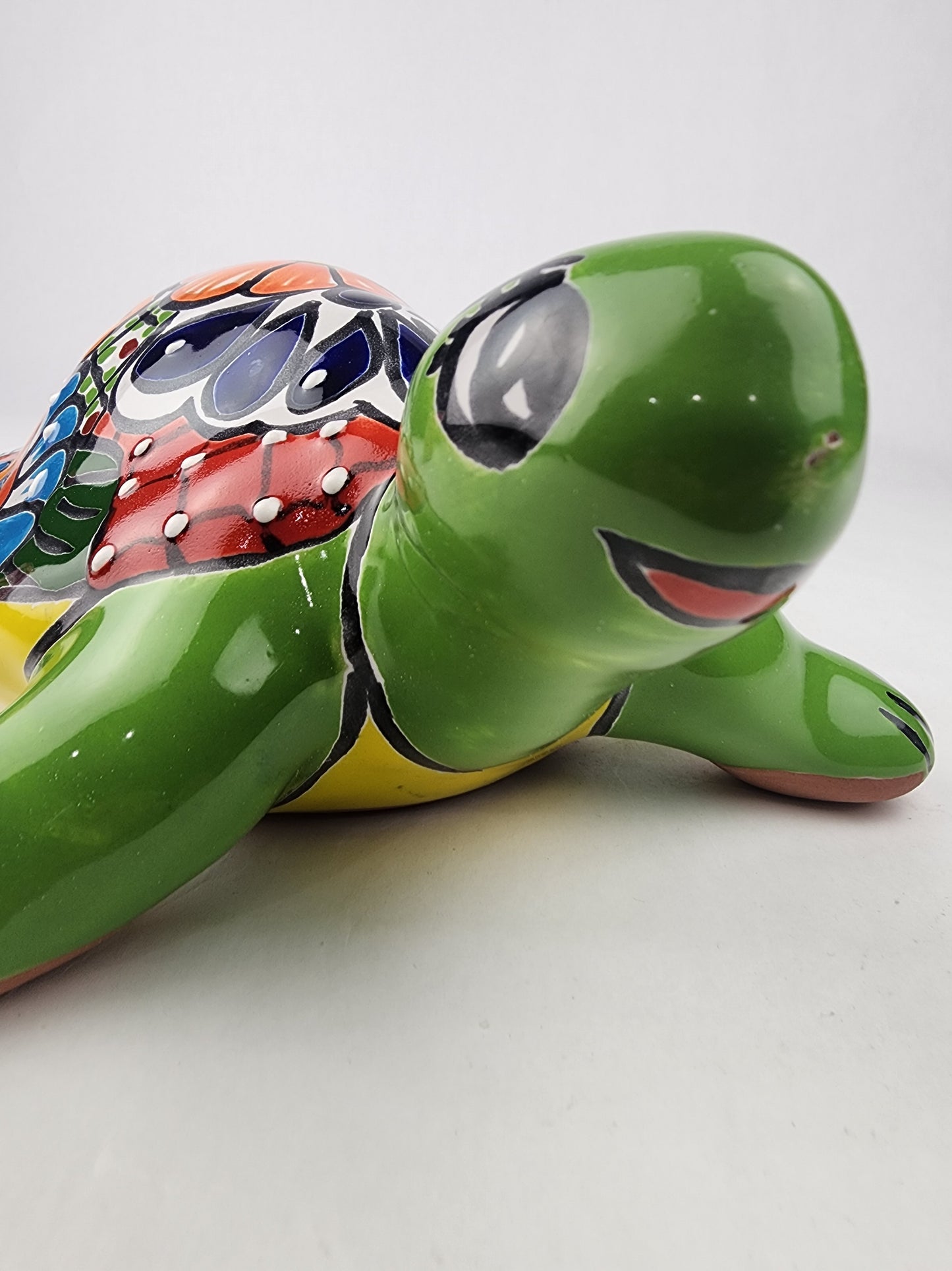 Green Talavera-Style Turtle Figurine 11" – Mexican Ceramic Folk Art