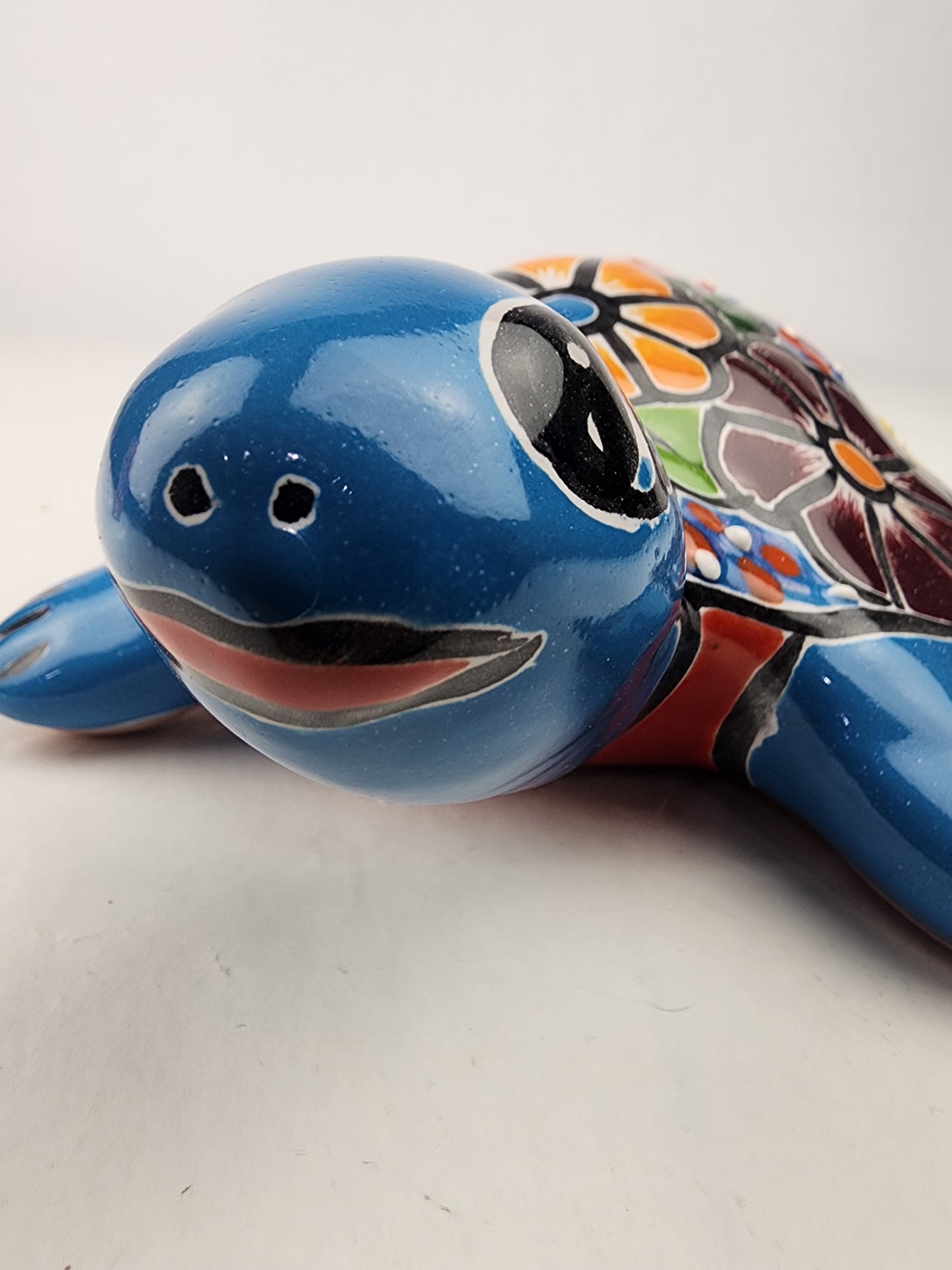 Sky Blue Talavera-Style Turtle Figurine 9.5" – Mexican Ceramic Décor