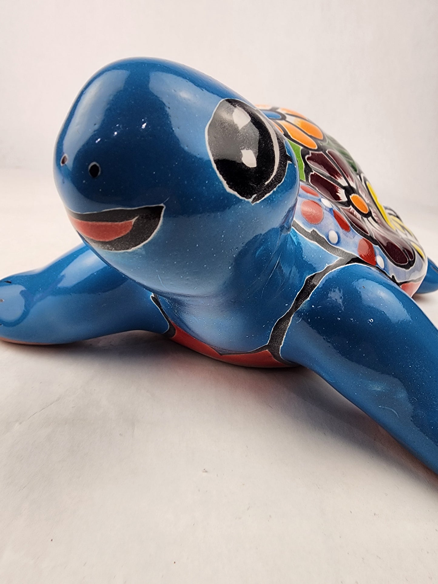 Sky Blue Talavera-Style Turtle Figurine 11" – Mexican Ceramic Garden Accent