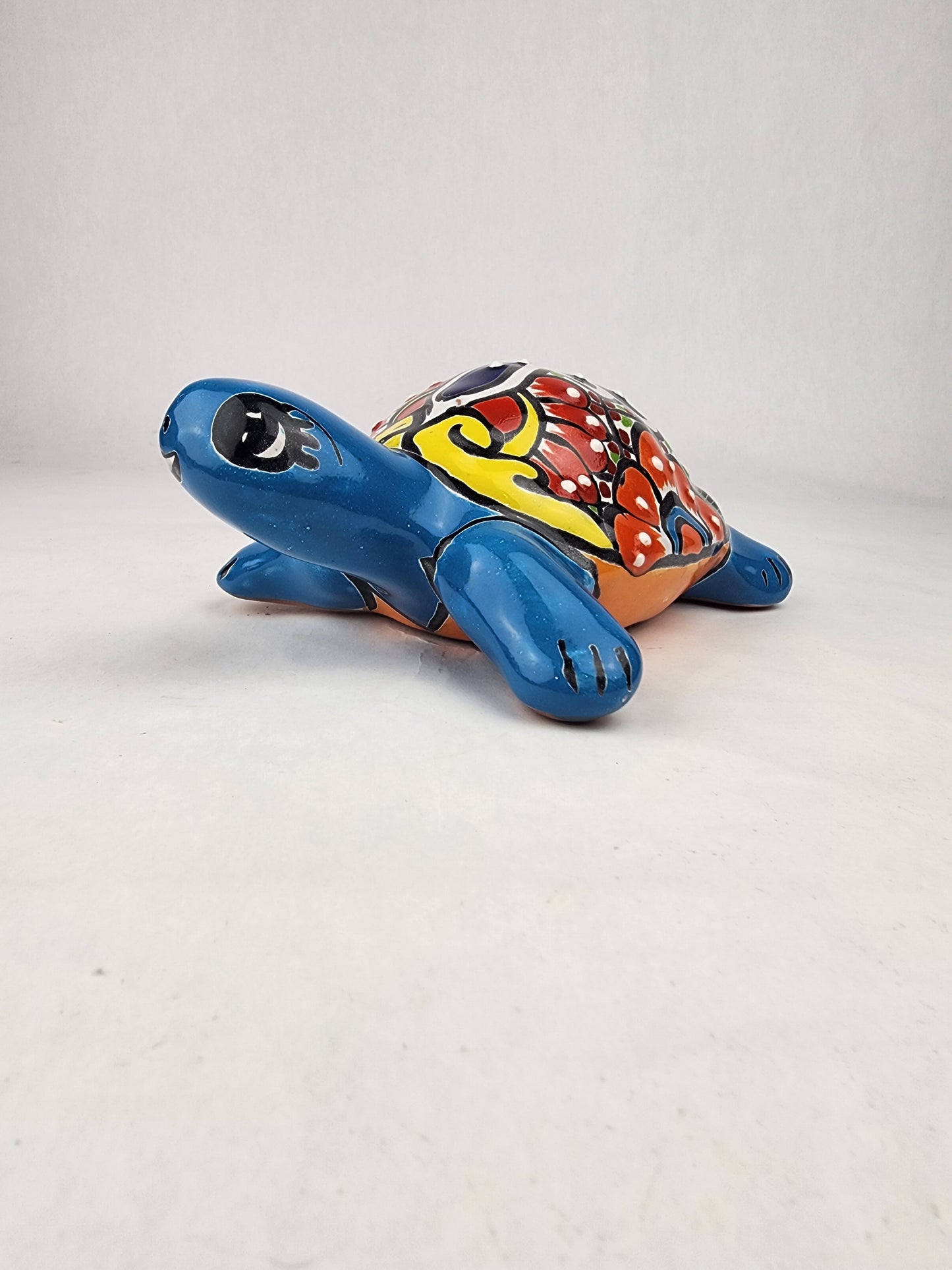 Sky Blue Talavera-Style Turtle Figurine 8.5" – Mexican Garden Folk Art