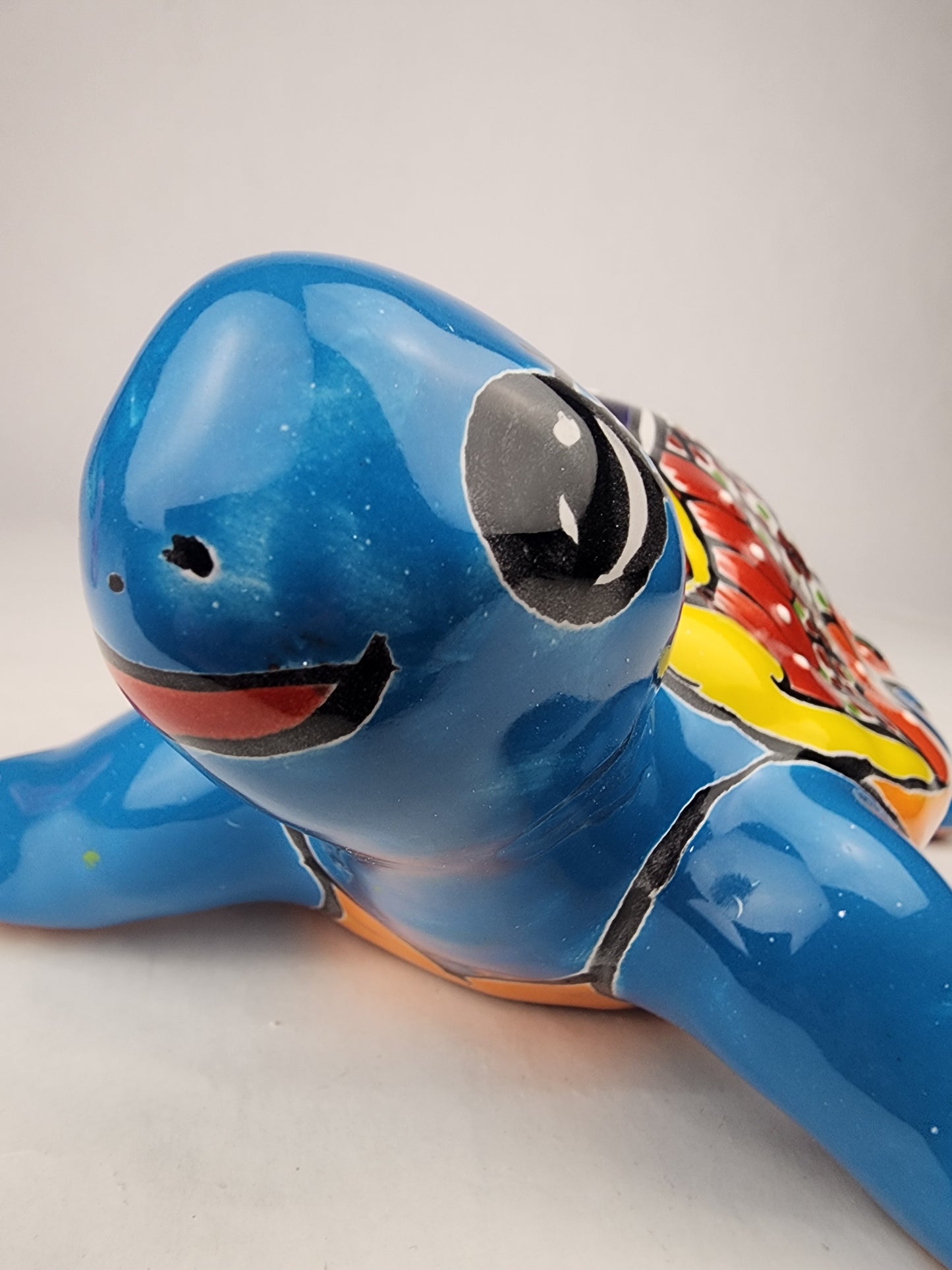 Sky Blue Talavera-Style Turtle Figurine 11" – Mexican Folk Art Décor