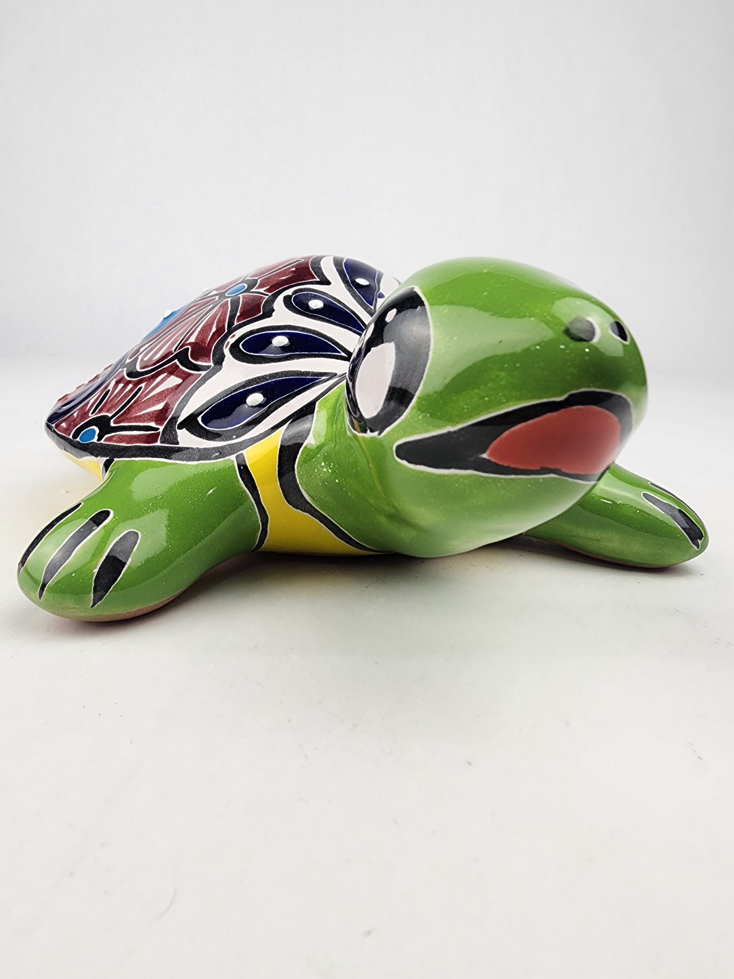 Green Talavera-Style Turtle Figurine 9.5" – Mexican Folk Art Décor
