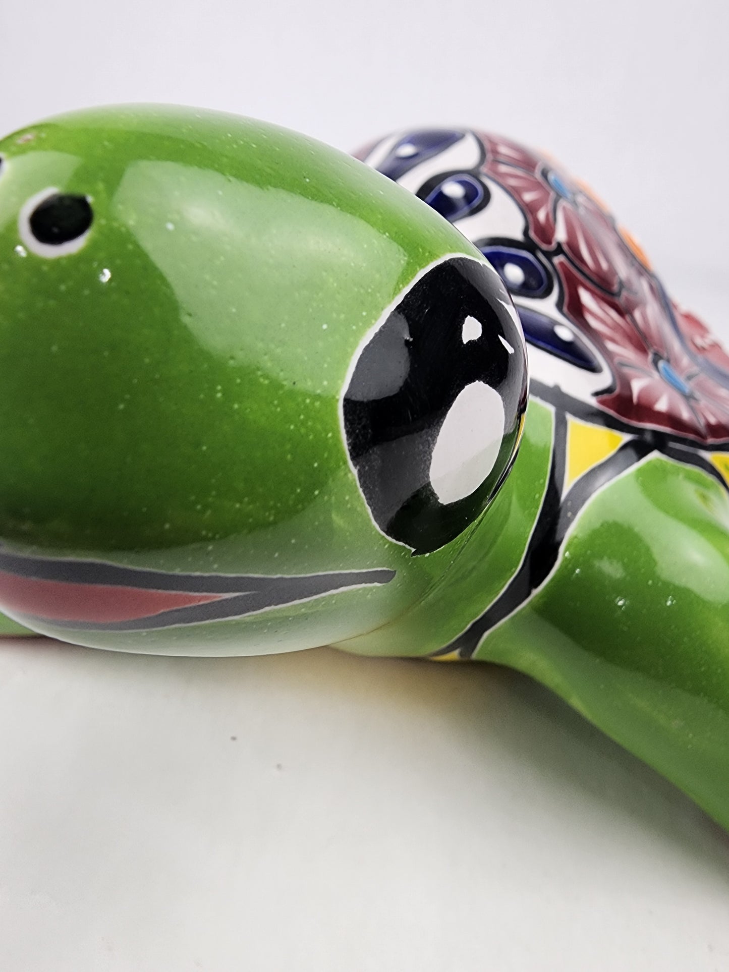 Green Talavera-Style Turtle Figurine 11" – Mexican Garden Folk Art