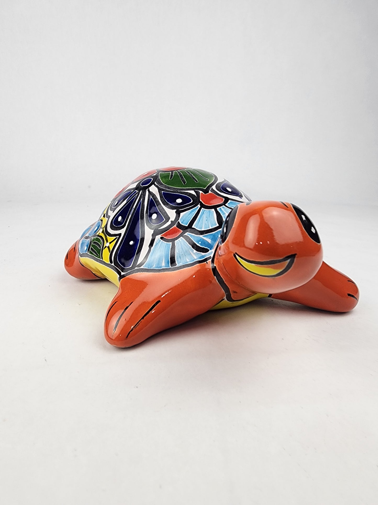 Red Orange Talavera-Style Turtle Figurine 8.5" – Mexican Ceramic Folk Art