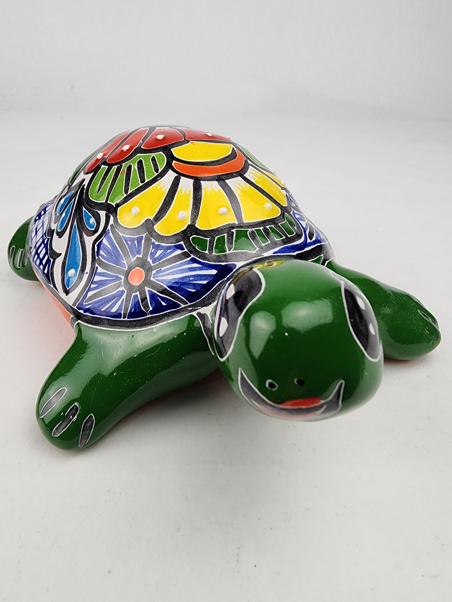 Green Talavera Turtle Figurine 8.5" – Mexican Ceramic Folk Art Décor