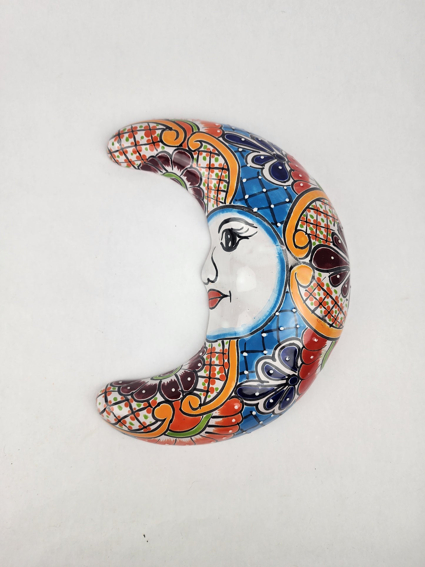 Blue Talavera Moon Wall Décor – Mexican Folk Art Accent