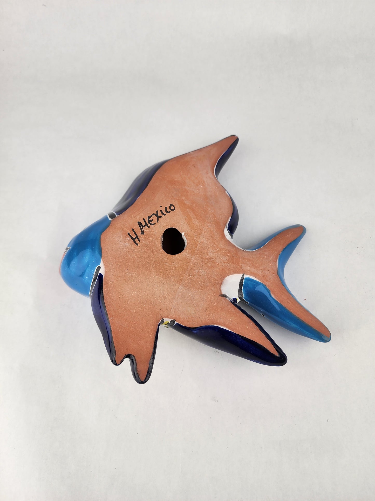 Navy & Light Blue Talavera-Style Fish Wall Décor 9.5" – Mexican Ceramic Folk Art
