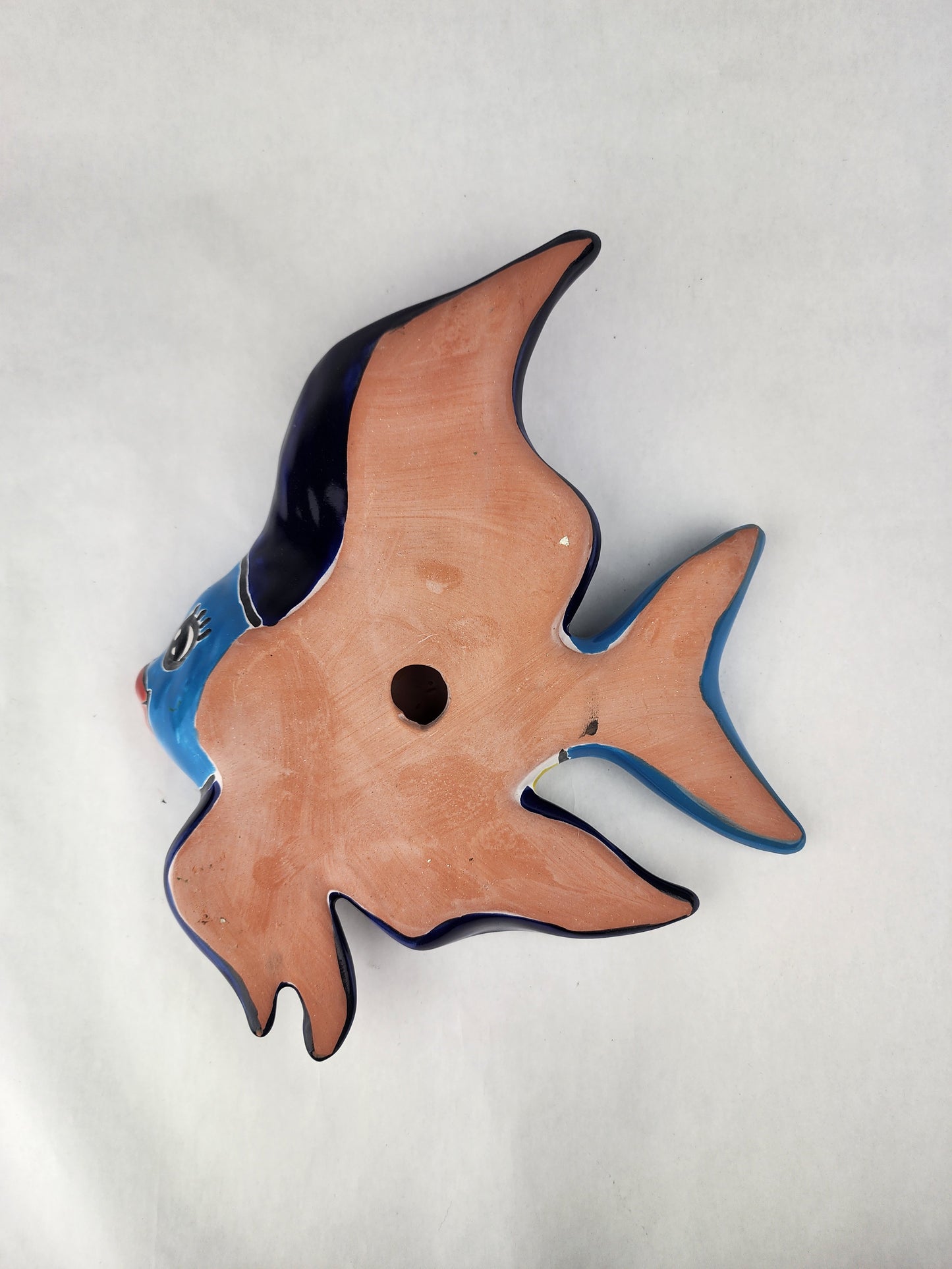 Navy Blue Talavera-Style Fish Wall Décor 13" – Mexican Ceramic Folk Art