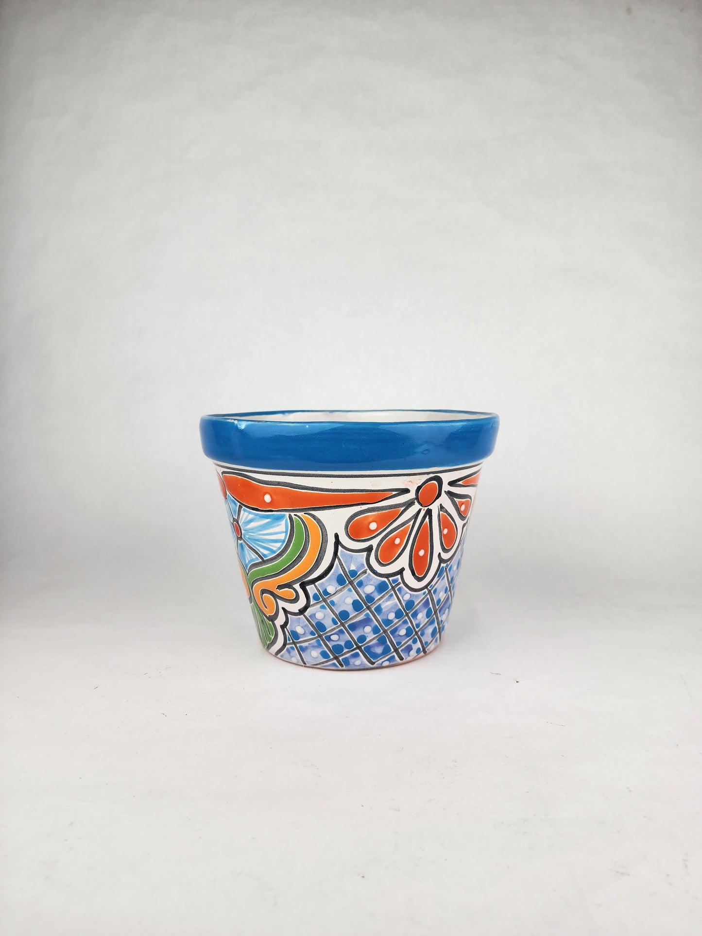 Blue Rim Talavera Ceramic Planter 8" | Indoor & Outdoor Planter