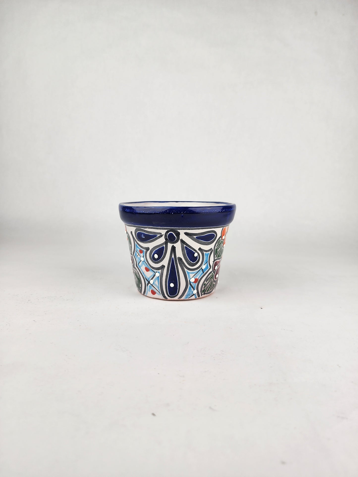 Blue Rim Talavera Ceramic Planter 5" | Decorative Flower Pot