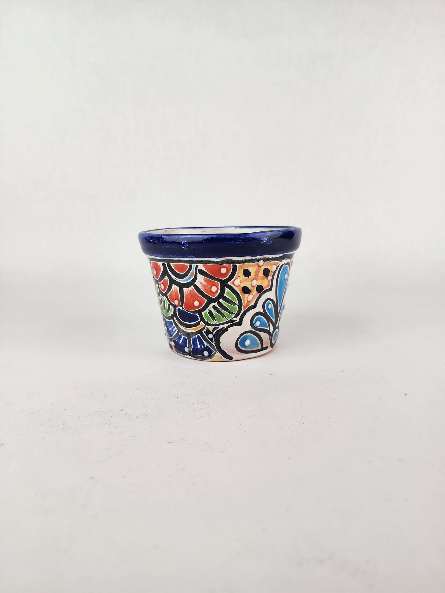 Blue Rim Talavera Ceramic Planter 5" | Succulent Planter