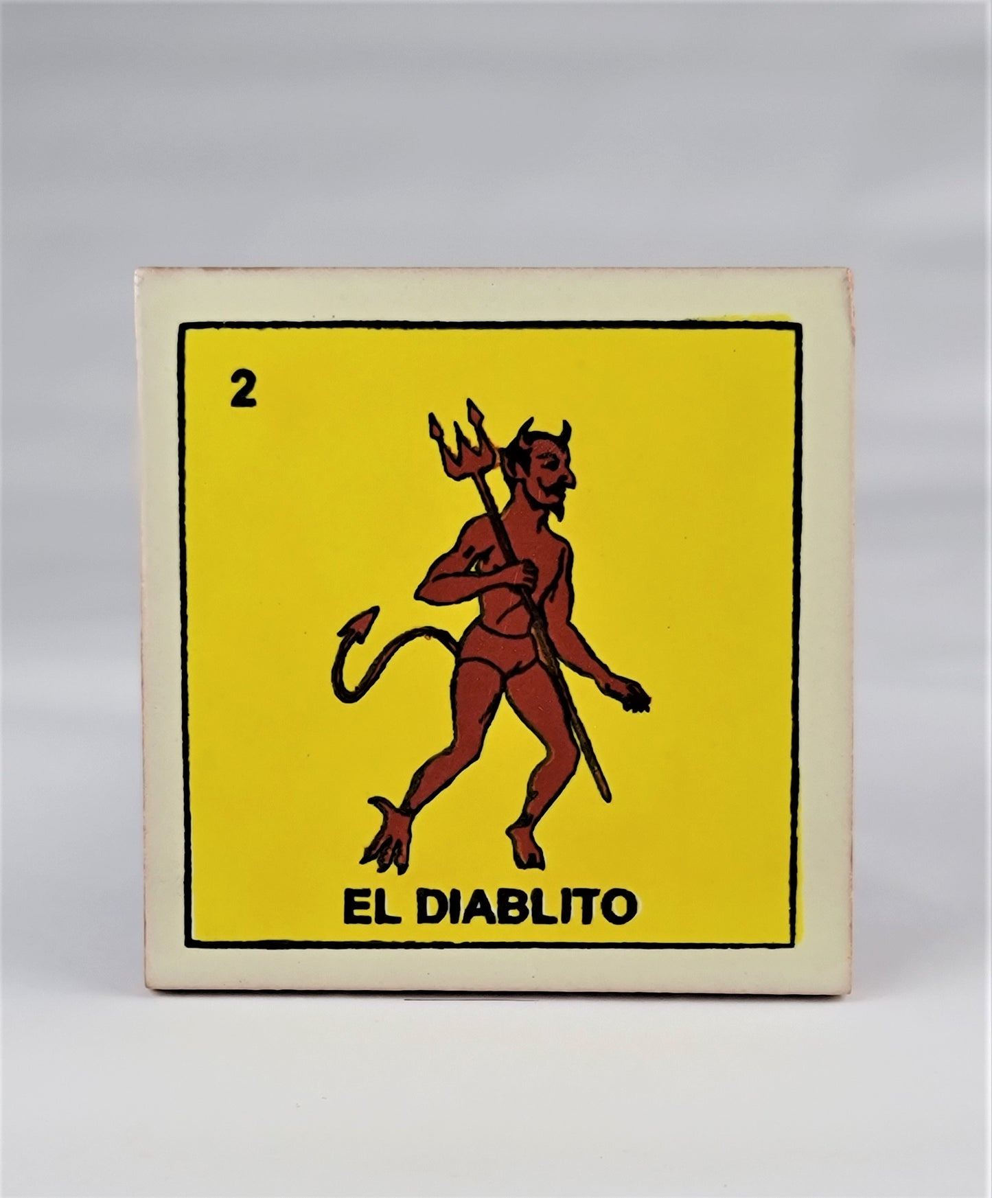 Mexican Lotería Ceramic Tile – #2 EL DIABLITO Folk Art Decor